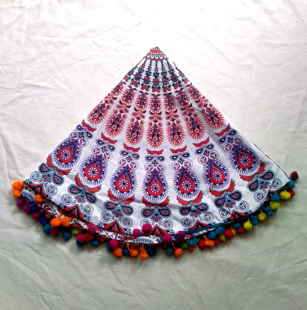 Shubhlaxmifashion 22" Purple Mandala Round Floor Pillow Cover Cushion Meditation Seating Ottoman Throw Cover Hippie Decorative Zipped Bohemian Pouf Multi Pom Pom Pillow Case