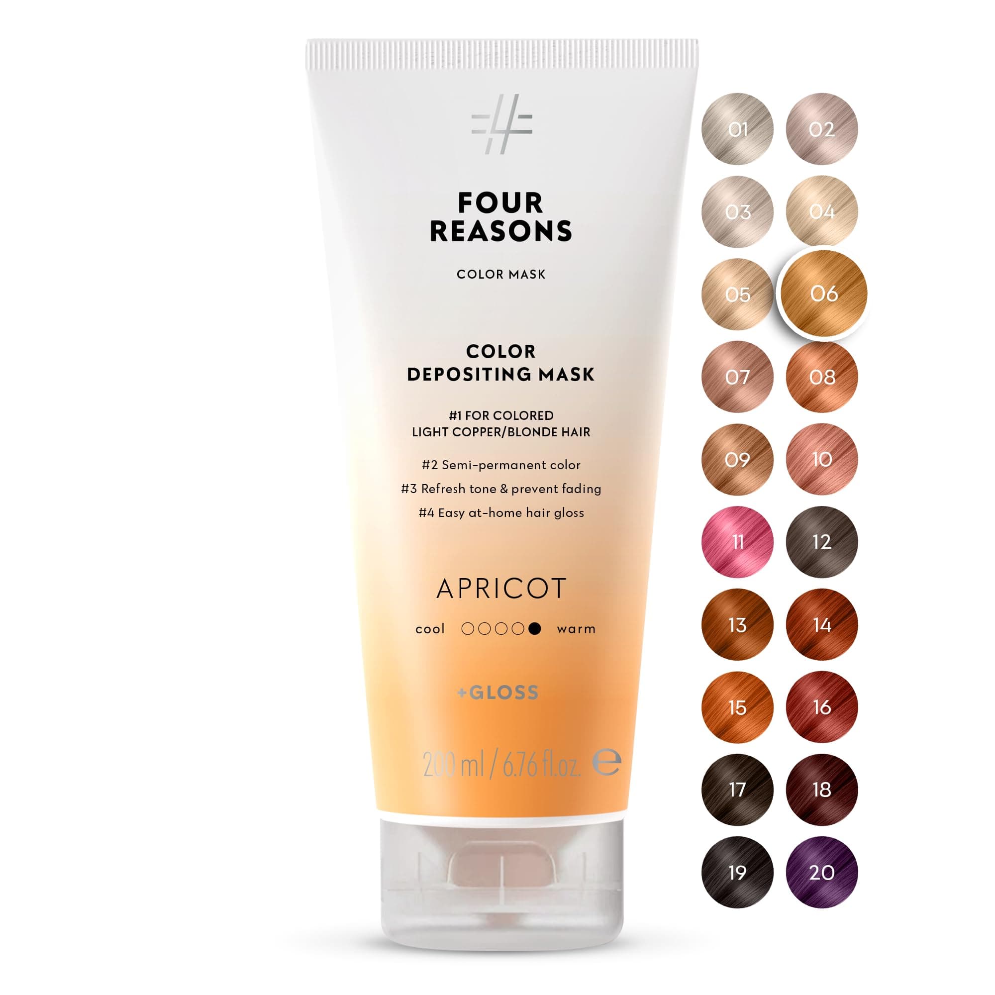 FOUR REASONS Color Mask, Apricot (27 Colours) – Hair Gloss & Colour Depositing Conditioner – Semi Permanent Hair Toner for Colour-Treated Hair Colour For Women – Vegan & Cruelty-Free –200 ml