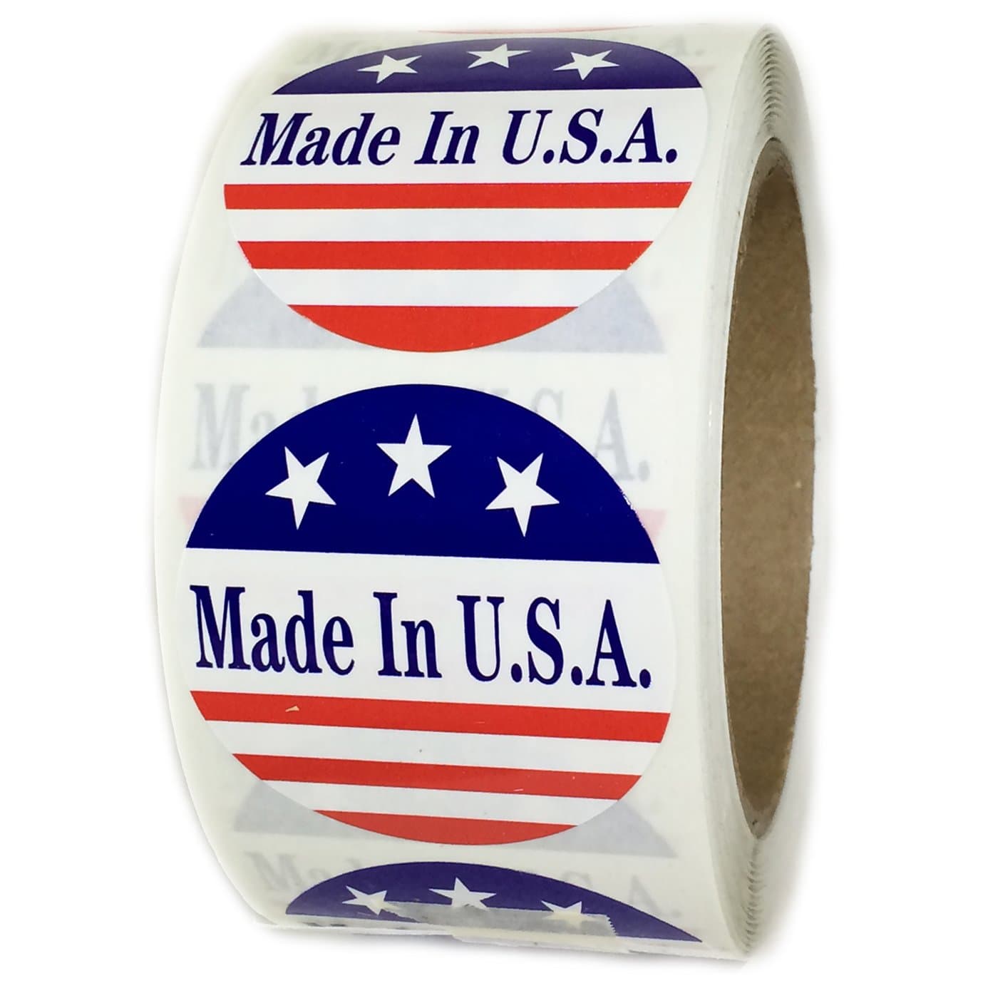 Red, White and Blue "Made in U.S.A." 3 Stars Labels - 2" Diameter - 500 ct