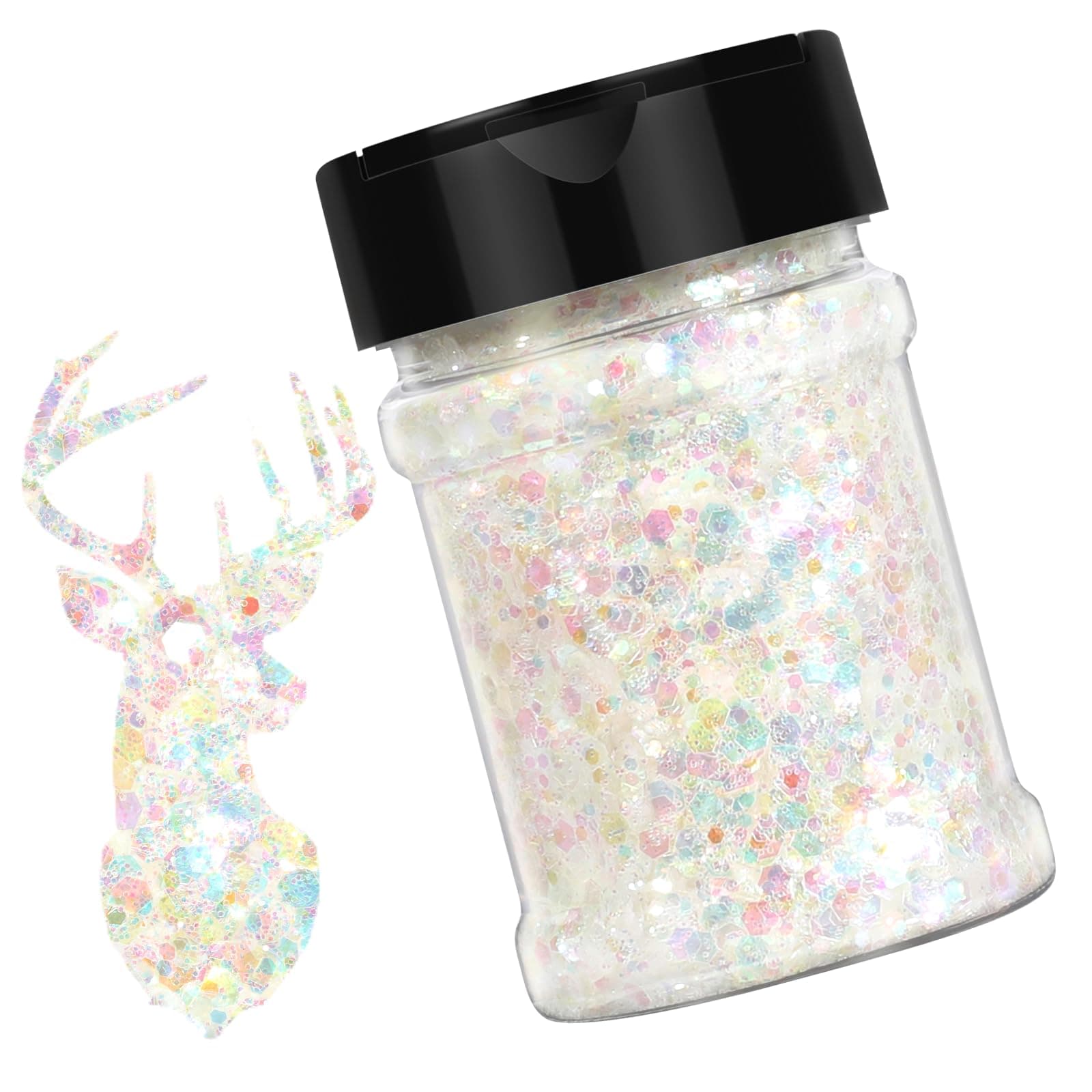 HTVRONT Holographic Chunky White Glitter - 100g/3.53oz Chunky Glitter for Crafts, Snow Glitter for Nails, Body, Makeup, Tumbler