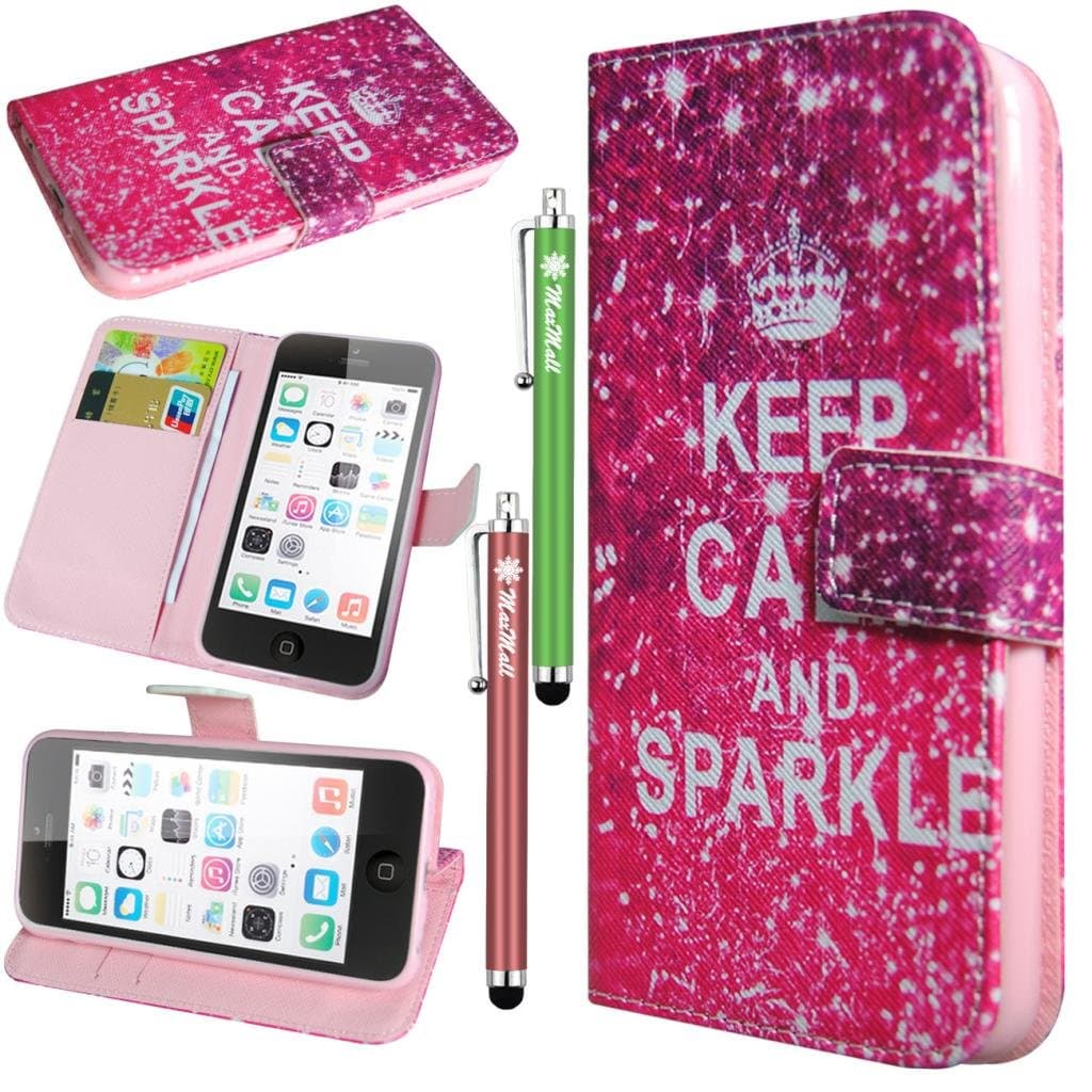MaxMall Retro Keep Calm and Sparkle PU Leather Stand Card Wallet Case Cover for Apple iphone 5C