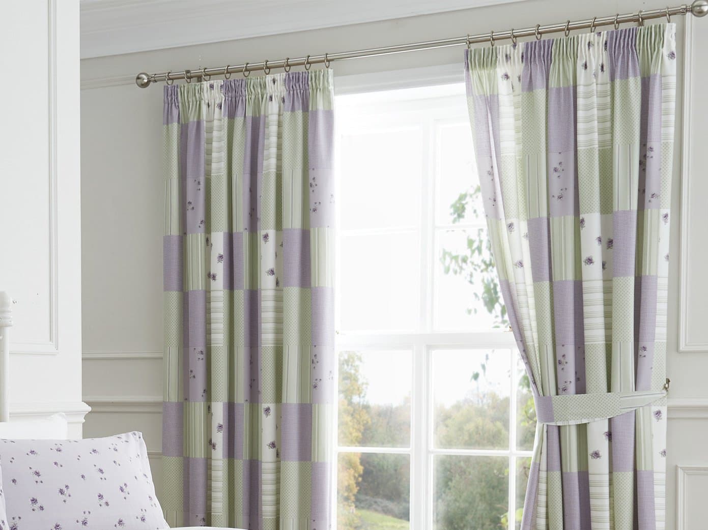 Dreams & Drapes - 66 x 72-Inch Lined Patchwork Curtain, Lilac