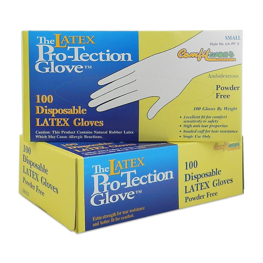 (Pack of 2) Comfitwear - Disposable Latex Gloves - Powder Free - Small - 100 Count Per Box