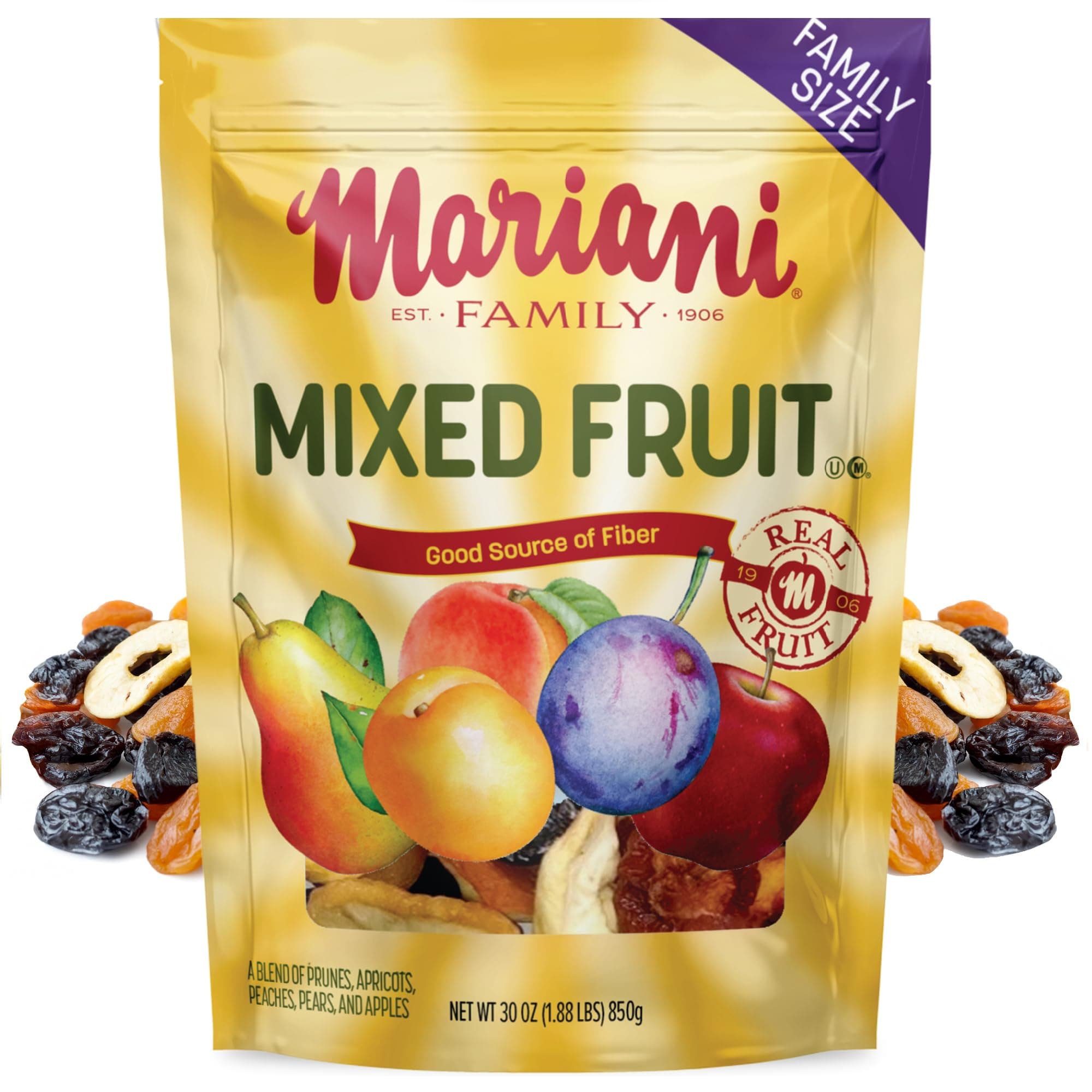 Mariani Mixed Fruit - 30oz Bags - Dried Fruit Mix No Sugar Added - Pears, Plums, Peaches, Apricots, Apples - American Made Quality Dried Fruit Snacks - Perfect for Trail Mix, Salads, Yogurt, Dessert