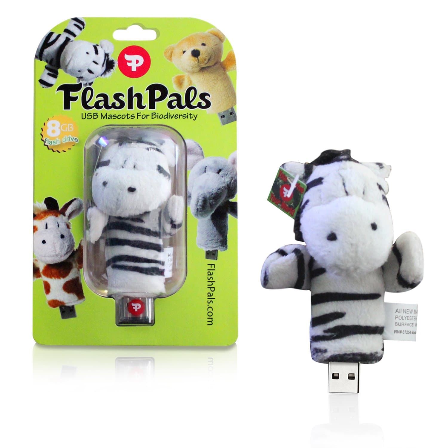 Cute, Plush Flash Drive Keychain by FlashPals | Lovable Zebra Design + Light-Up Heart + 8GB USB Pen Drive | Useful Gift for Kids and Animal Lovers (Black/White)