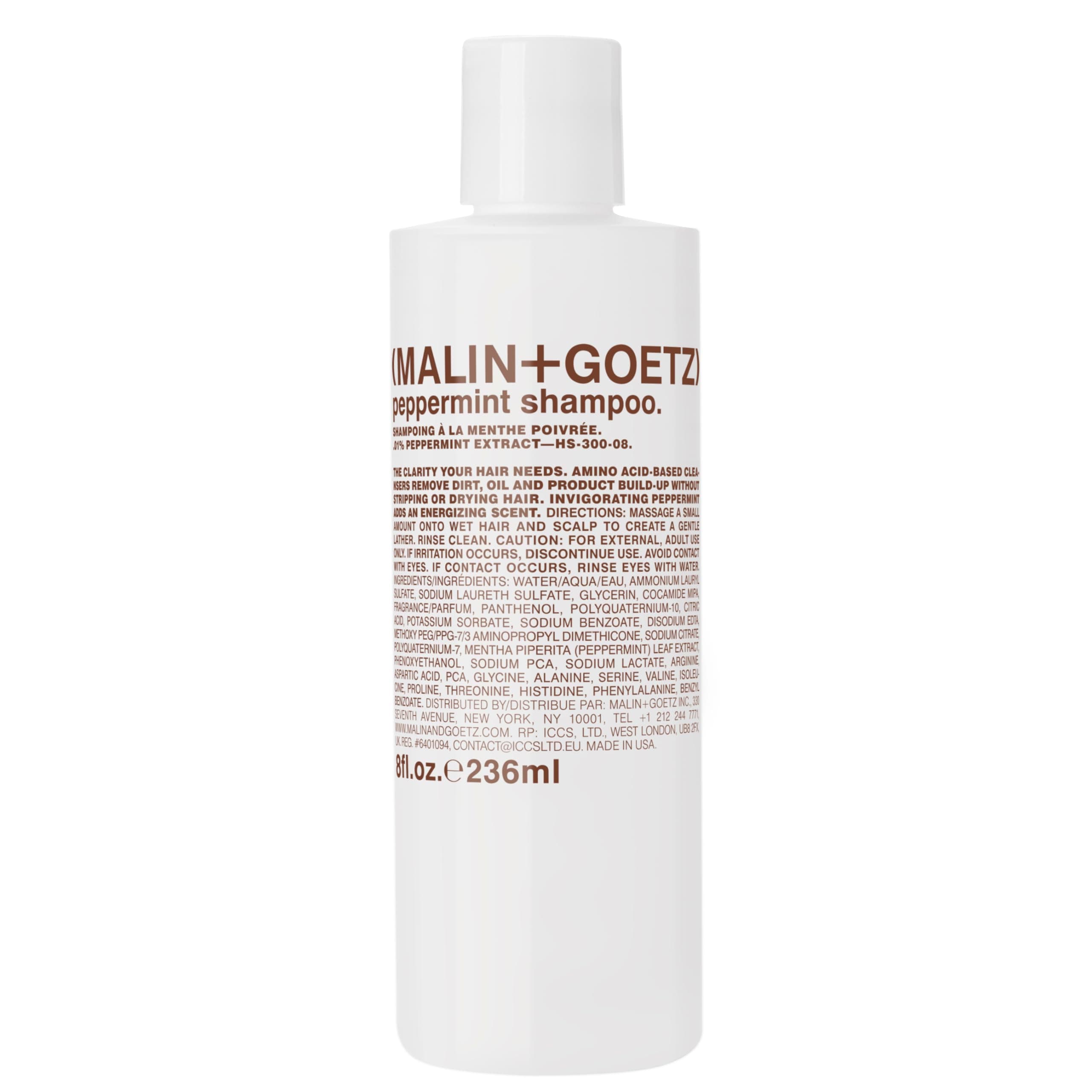 MALIN+GOETZ Shampoo | Hydrating Basil or Clarifying Peppermint Formula | Daily Cleanser with Amino Acids | For All Hair Types | Vegan, Sulfate-Free & Unisex