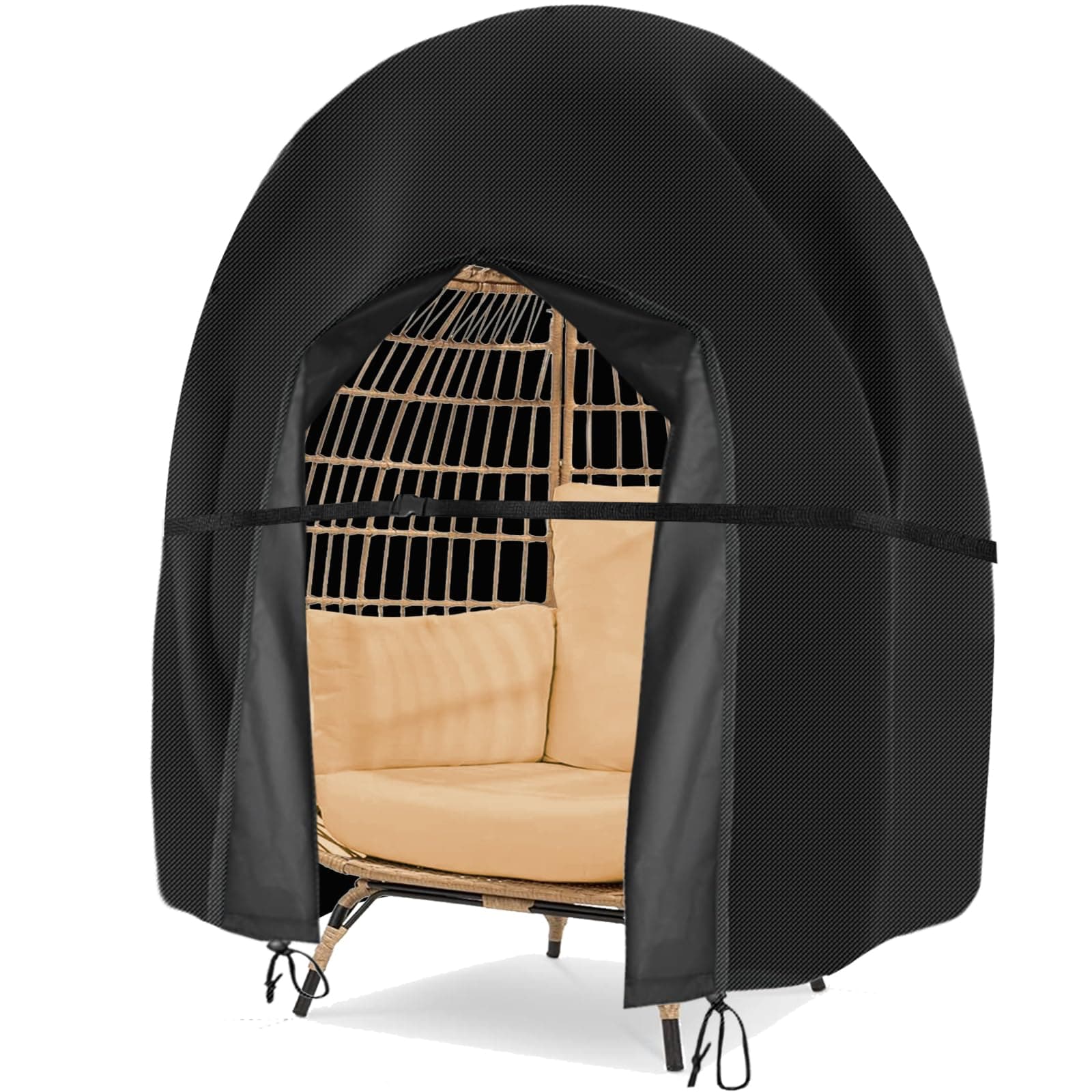 wide smile Double Egg Chair Cover Outdoor Waterproof Heavy Duty Garden Cocoon Wicker Patio 2 Seat Large Egg Swing Chair Pod Cover 420D Oxford Fabric With Zipper and Drawstring 230x200CM Black