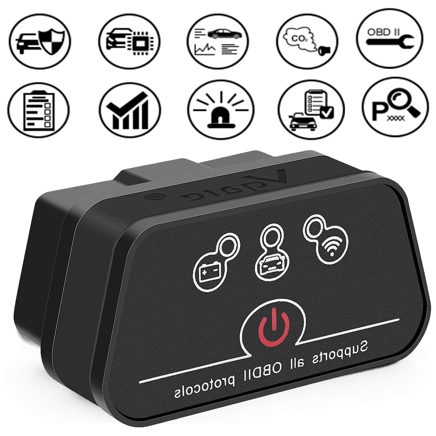 vgate WiFi iCar2 OBDII Code Reader Elm327 OBD2 Scanner Check Engine Light Auto Sleep Obd2 Scan Tool Support All Obd2 Protocol for Android PC iOS - Black