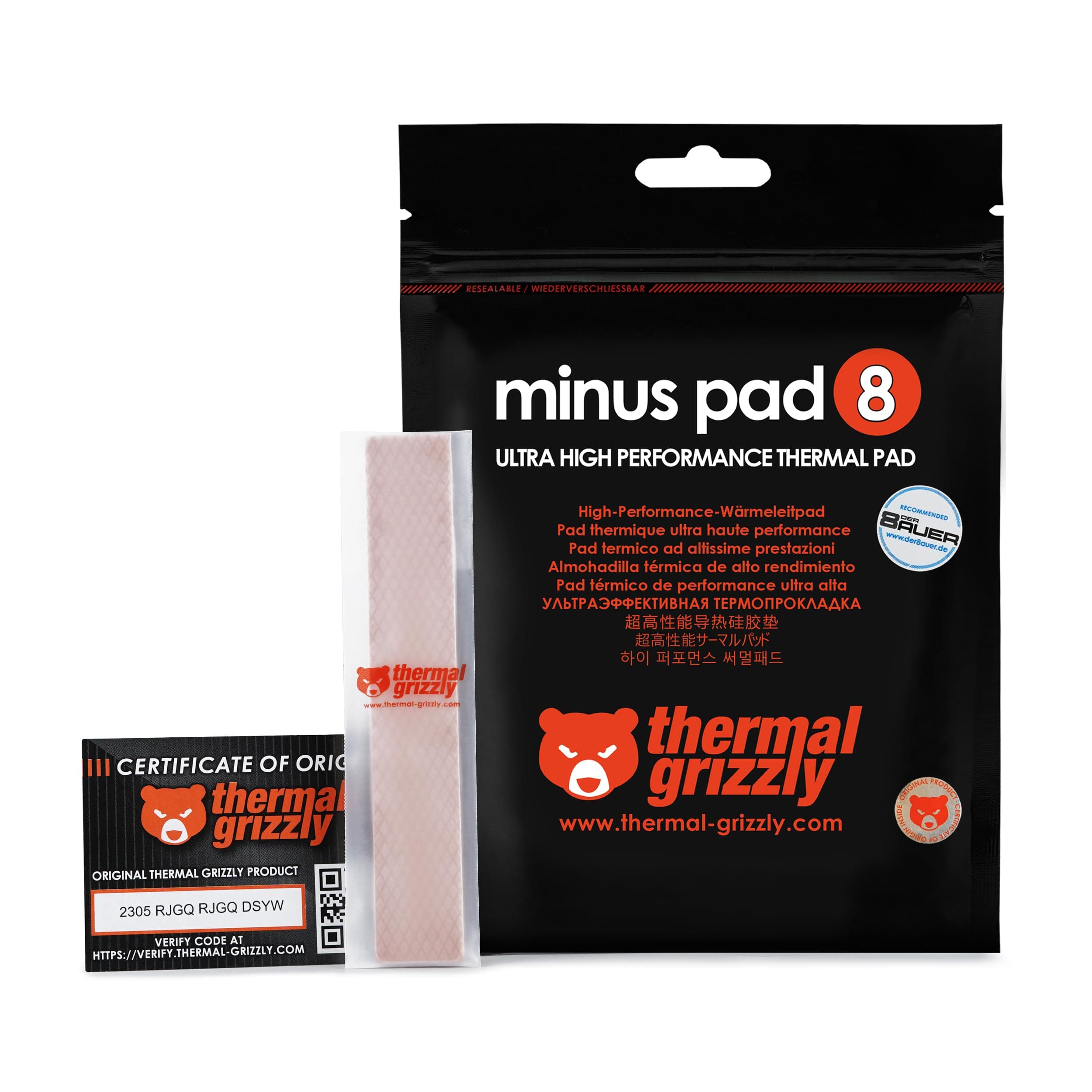 Thermal Grizzly - Minus Pad 8 (120x20x0.5mm) - Self-Adhesive Cooling Conductive Thermal Pad - Elastic and Adaptable Silicone Thermopad CPU/GPU/PS4/PS5/Xbox