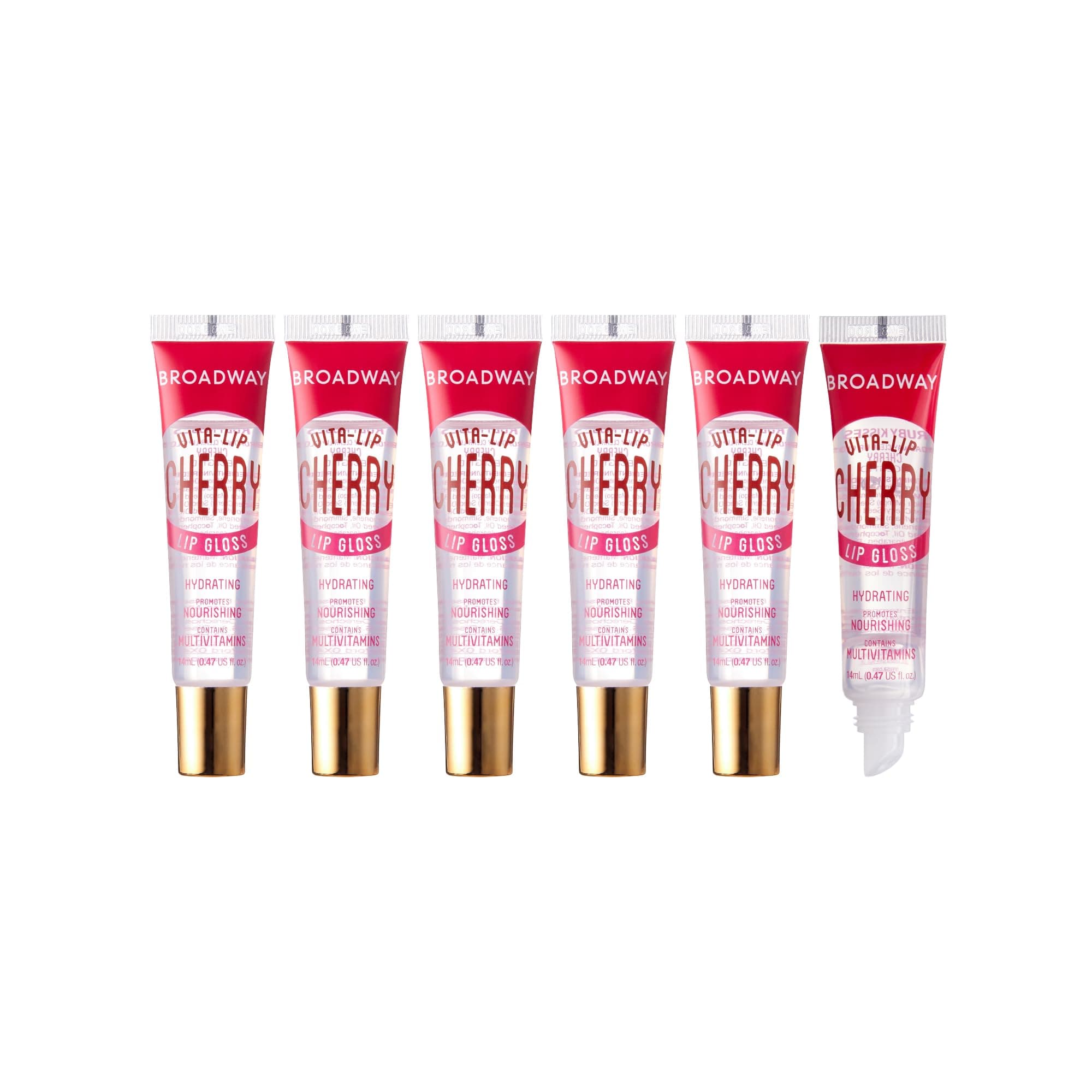 Ruby Kisses Broadway Vita-Lip Clear Lip Gloss 6pcs (Cherry), Ultra-Hydrating & Soothing Formula with Vitamin Oils, High-Shine Non-Sticky Finish, Healing Glossy Lip Balm Locks in Moisture