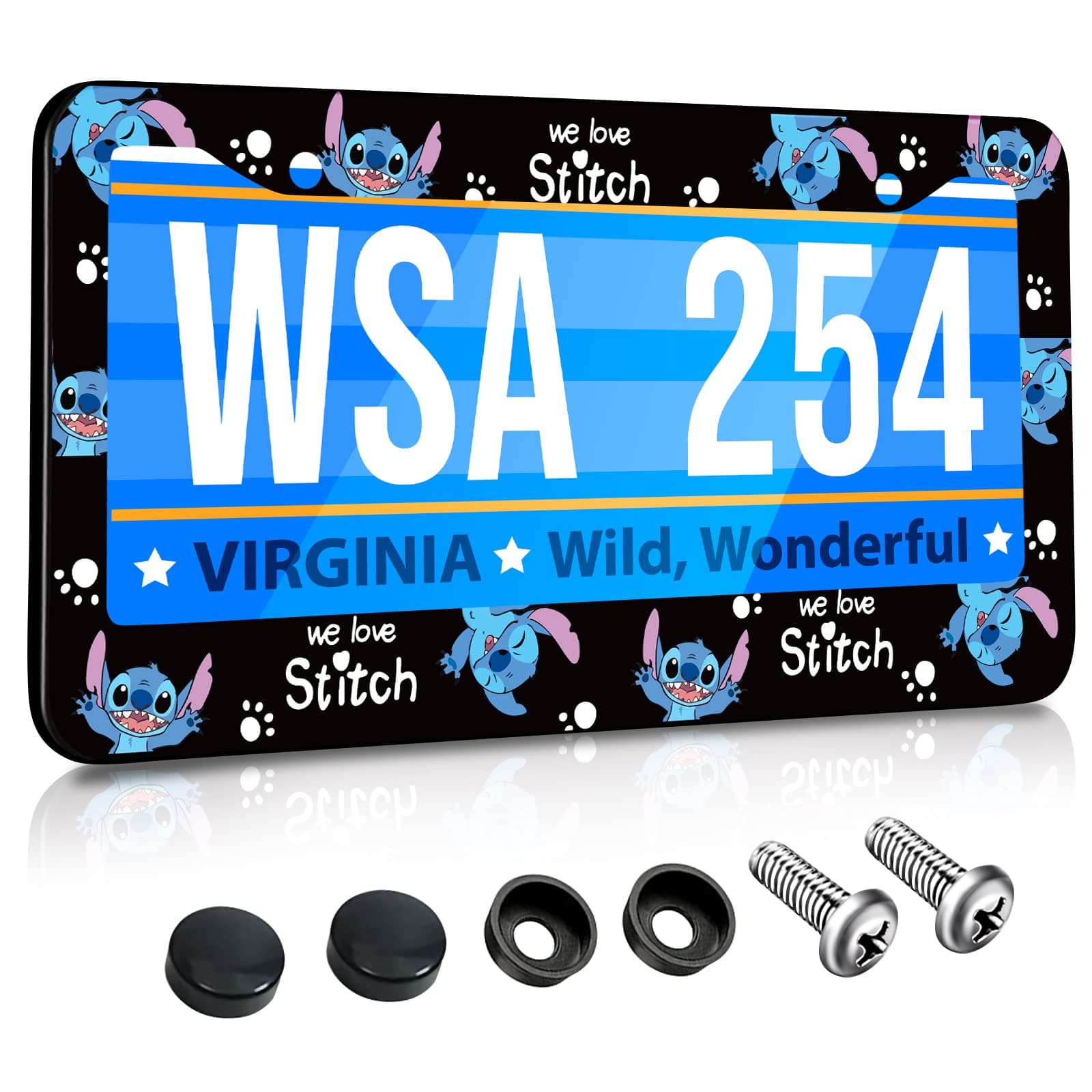 Akkya License Plate Frames for Women Men Car Plate Holder Cover Cute Funny Cartoon Metal Tag Frame Stainless Steel Car Accessories Front Rear Plate Decor(Black & Blue)