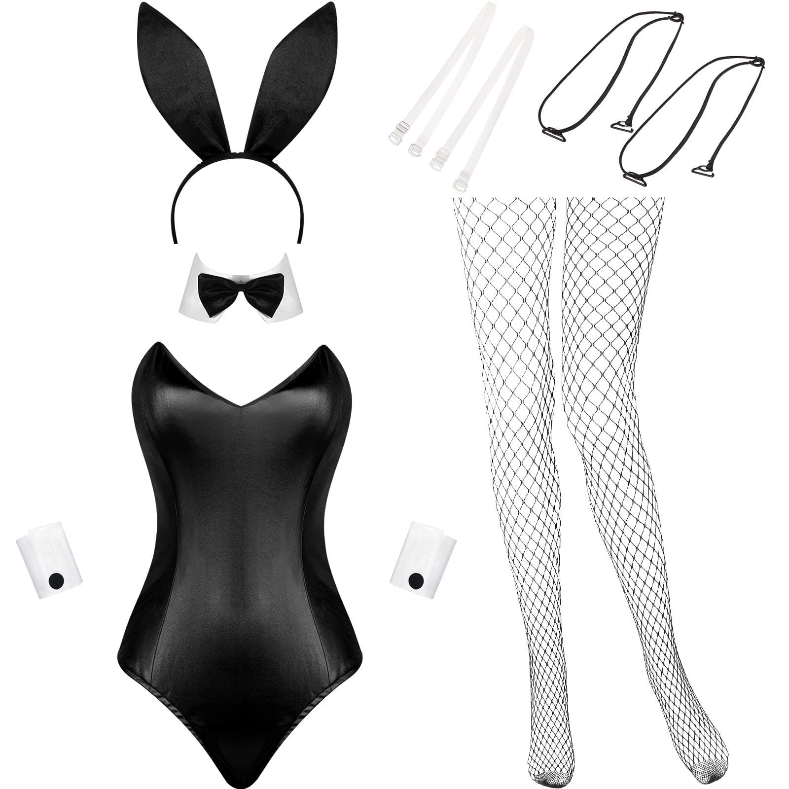 Anime Women Bunny Costume Bunny Outfit Halloween Cosplay Bodysuit Role Costume Bunny Headband Stocking Set