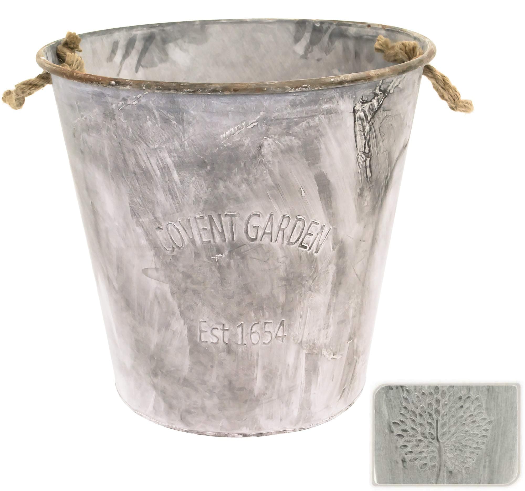 east2eden Covent Garden Mulberry Tree 43cm Round Zinc Metal Tin Plant Flower Planter Pot (Single)