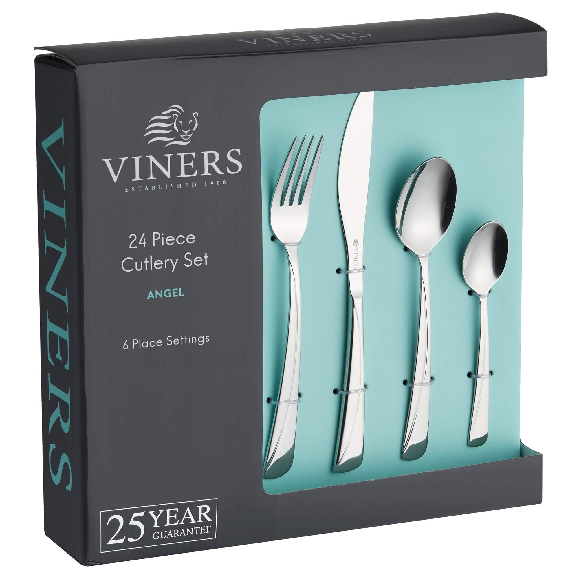Viners Premium International 24-Piece Stainless Steel Cutlery Set, Angel – Mirror Polished Luxury Flatware in Gift Box | Rustproof Spoon Fork Knife Set for Dining Table, Kitchen