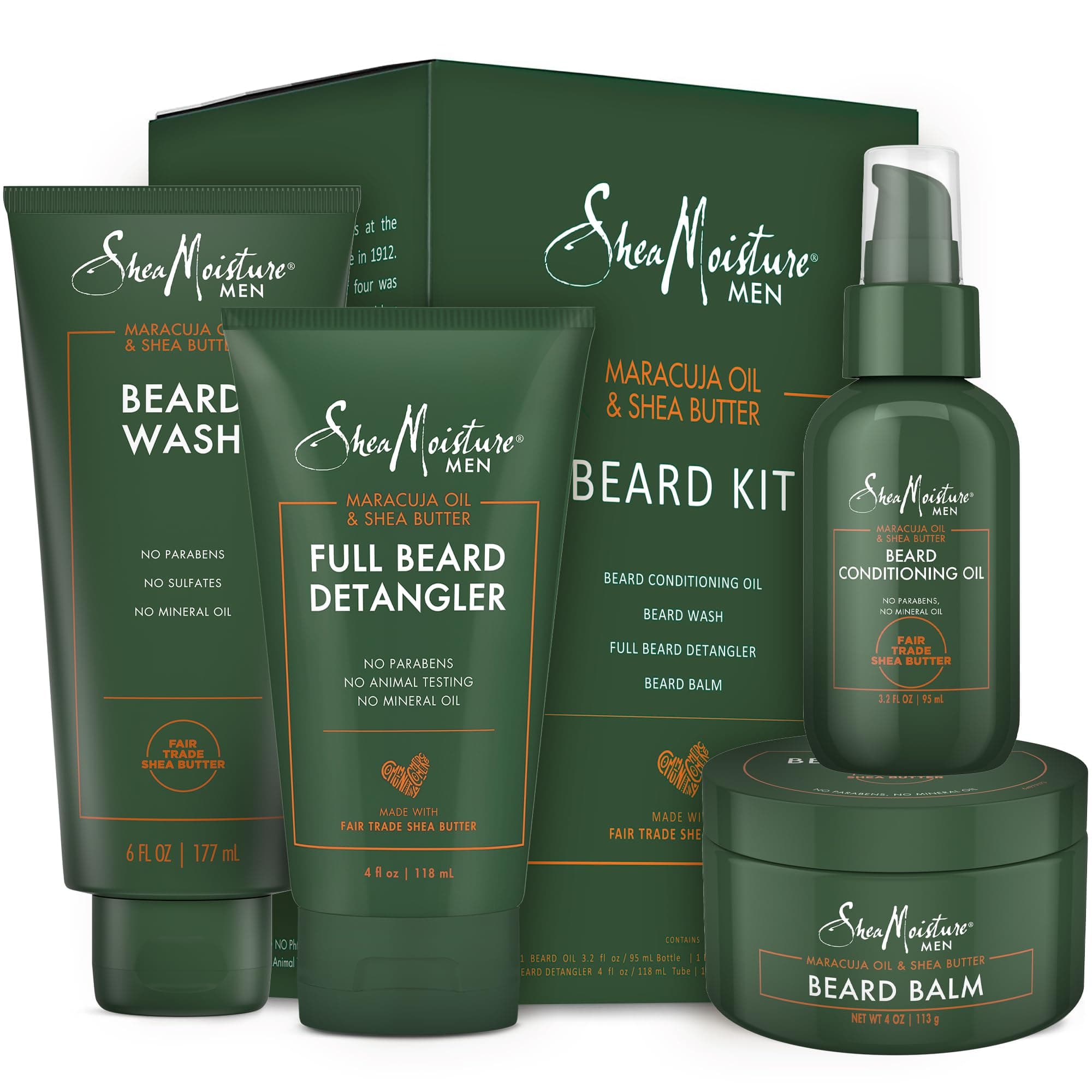 Shea Moisture Complete Beard Kit | All Natural Ingredients | Maracuja Oil & Shea Butter | Beard Balm | Beard Conditioning Oil | Beard Wash | Beard Detangler | Gift Box