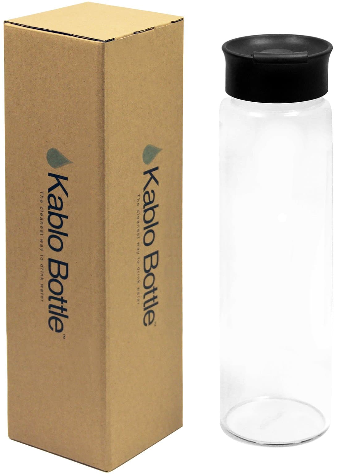 Kablo Glass Water Bottle 32 oz with Flip Cap, 100% Borosilicate