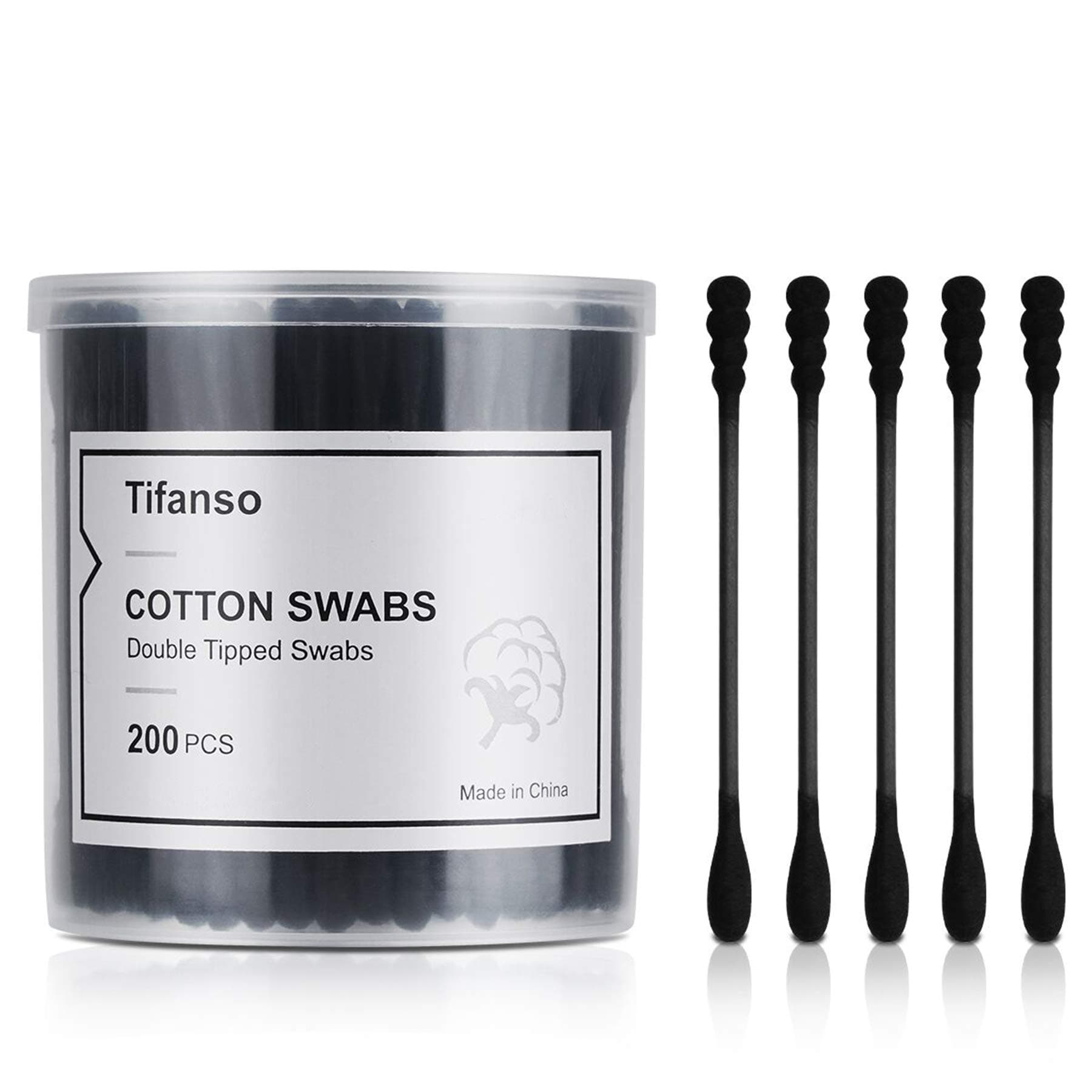 Tifanso Cotton Swabs, 200 ct Natural Black Double Tipped Organic Cotton Bubs, Cruelty-Free Cotton Swabs, Biodegradable, Chlorine-Free Hypoallergenic (Black)
