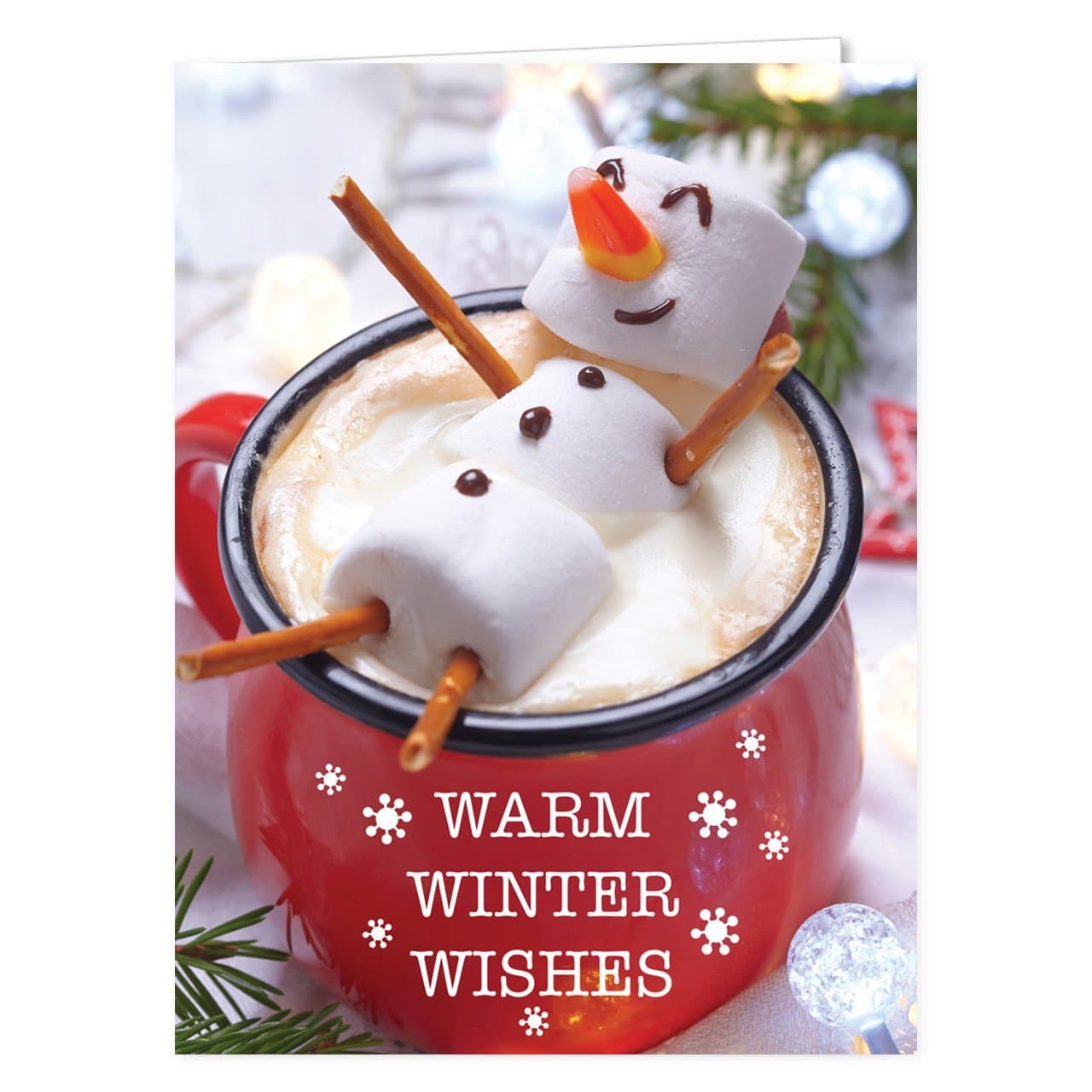 Canopy Street Cocoa Snowman Holiday Card Pack / 25 Winter Wishes Cards Set/Hot Chocolate Marshmallows Greeting With Inside Verse / 4 5/8" x 6 1/4" Cozy Christmas Cards With White Envelopes