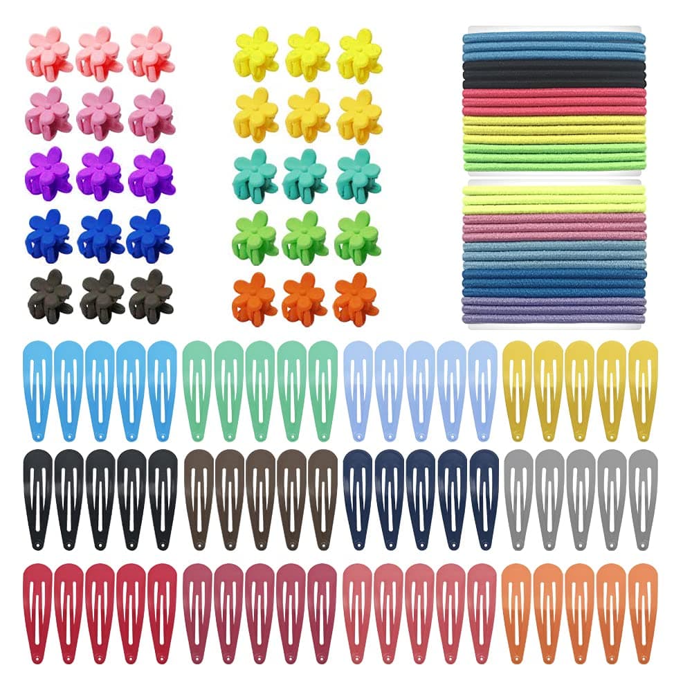 Hair Clips,KUBOM 120 Pcs No-Slip Metal Snap Toddler Baby Hair Clips Barrettes , Assorted Color Hair Pins with Baby Hair Ties Girls Hair Accessories for Kids Toddler and Baby