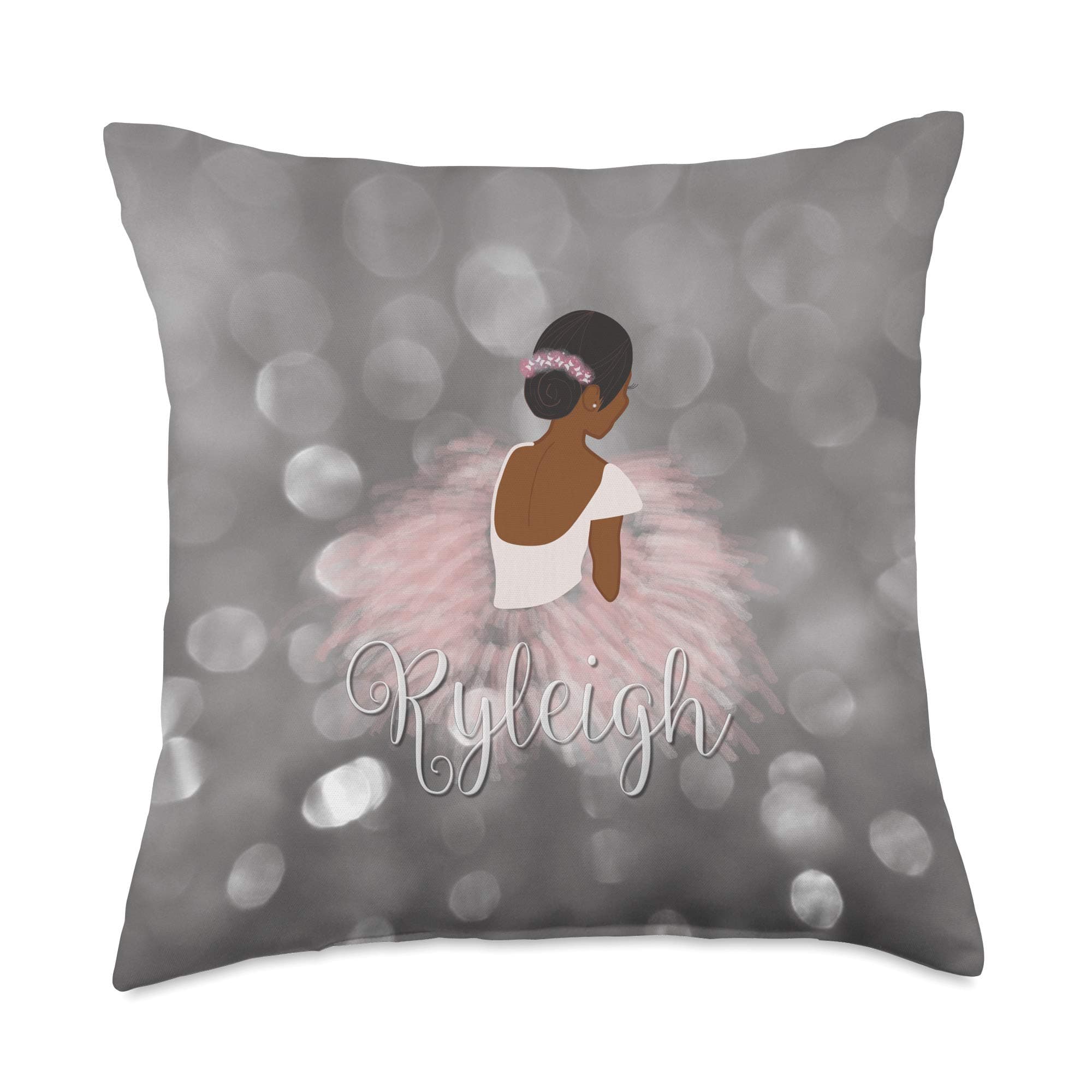 UMe images Ballerina Dancer African American Personalized Name Ryleigh Throw Pillow, 18x18, Multicolor