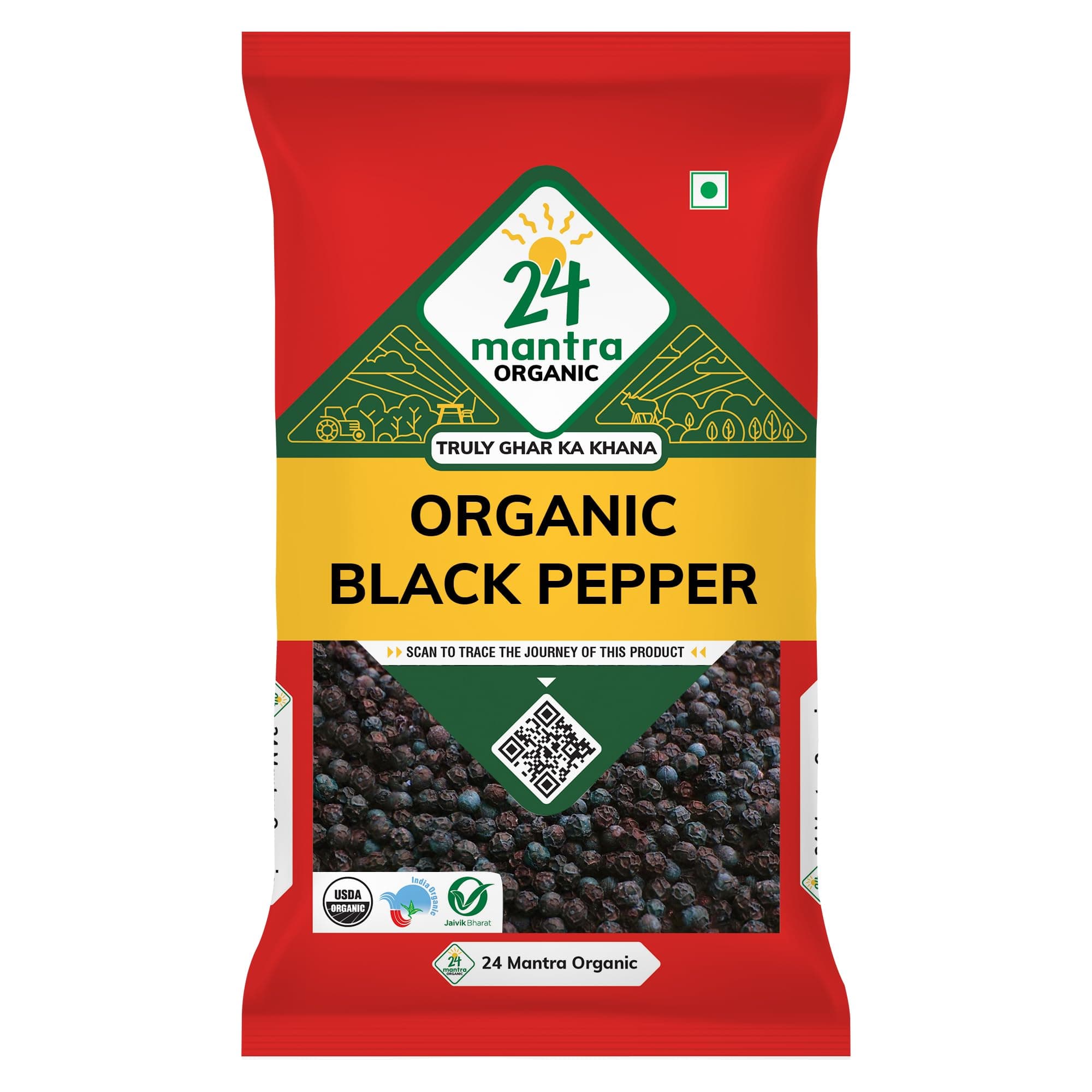 24 Mantra Organic Black Pepper - 100gms | Pack of 1 | Chemical Free & Pesticides Free | Unadulterated | Rich Flavour