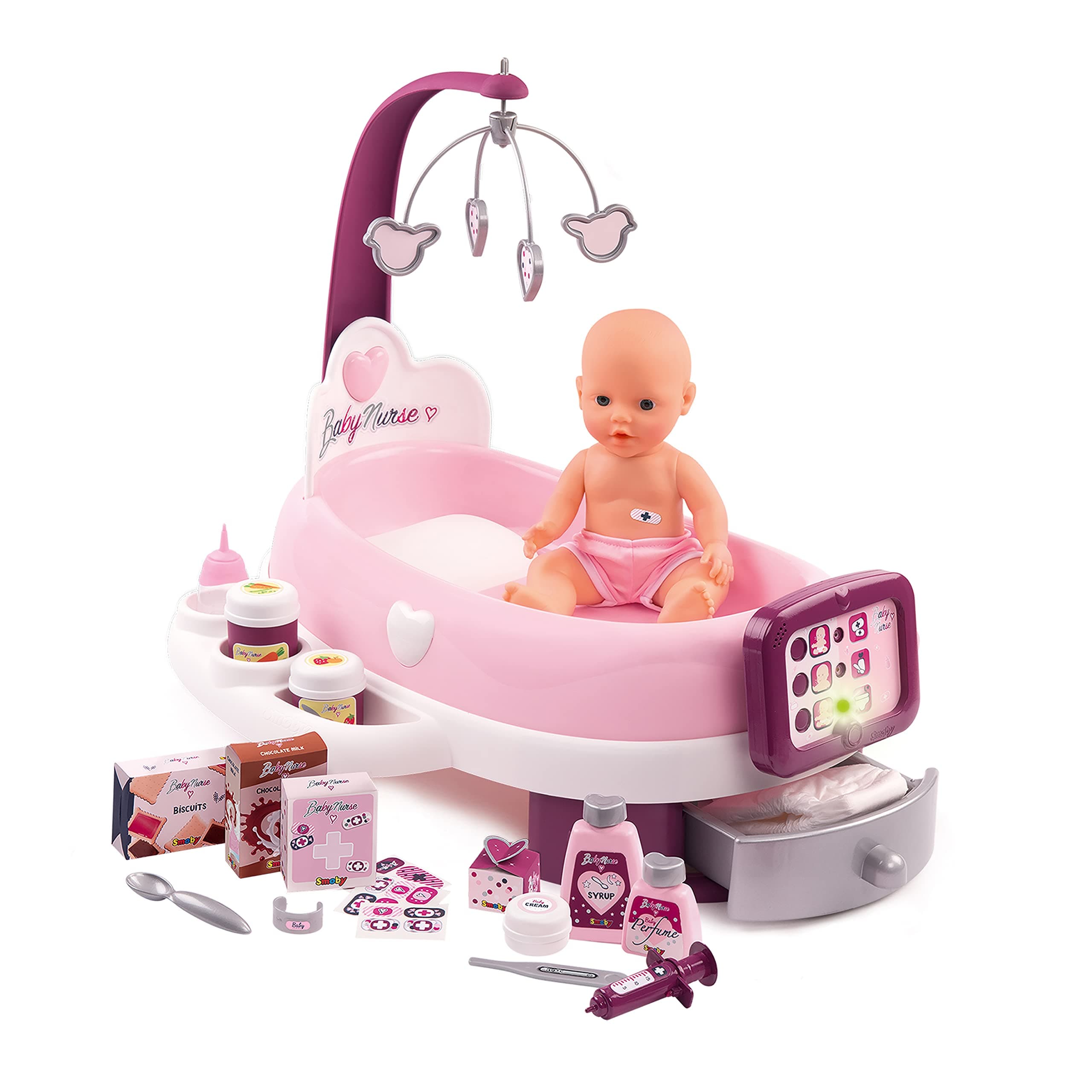 Baby Nurse - Electronic Nursery - for Dolls and Dolls - 24 Accessories + 1 Doll Pee Function - 220347, Pink