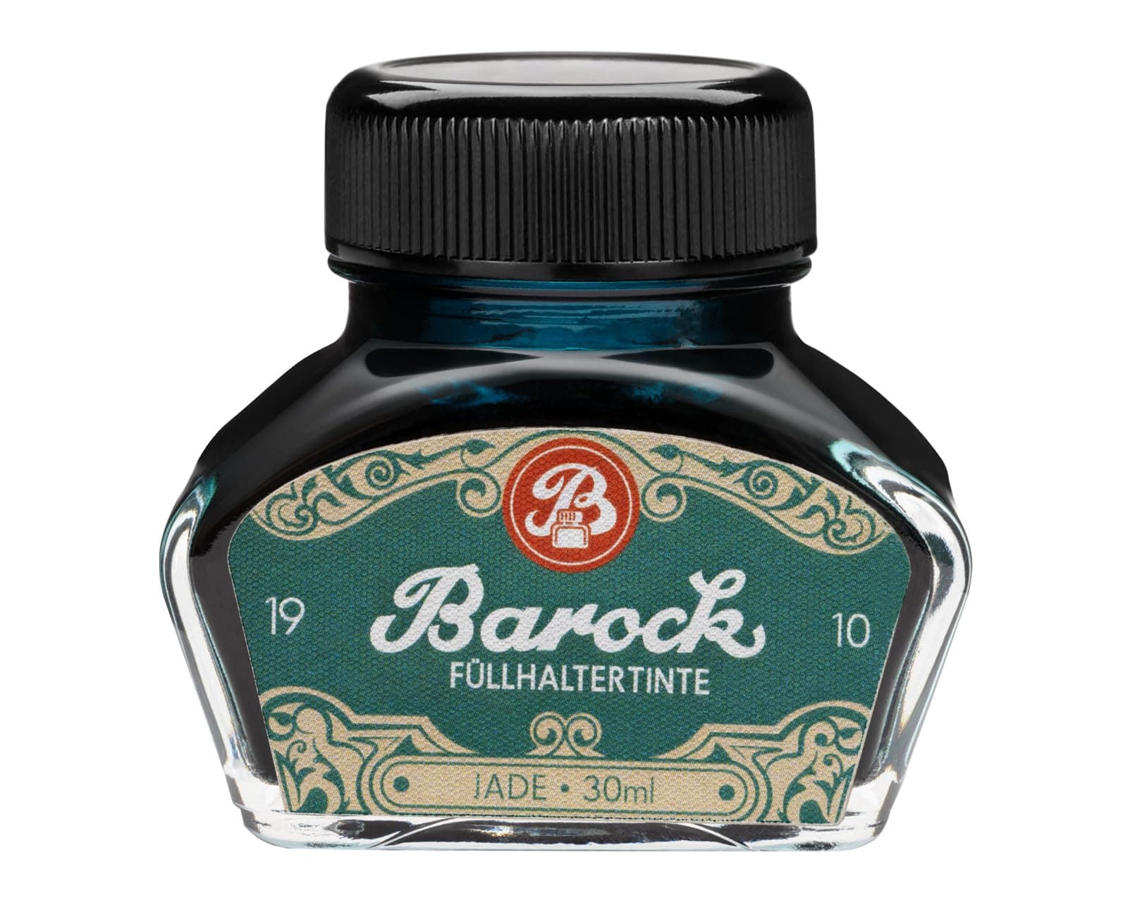 – 1910 Jade Writing Ink for Fountain Pens & Rollerballs, Glass Nib Ink Bottle, 30 ml, Teal-Turquoise