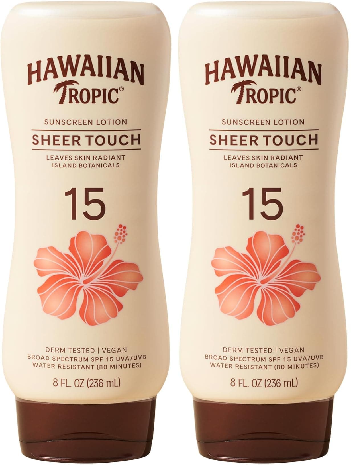 Sheer Touch Lotion Sunscreen SPF 15, 8oz | Hawaiian Tropic Sunscreen SPF 15, Sunblock, Broad Spectrum Sunscreen, Oxybenzone Free Sunscreen, Body Sunscreen SPF 15, 8oz (Pack of 2)