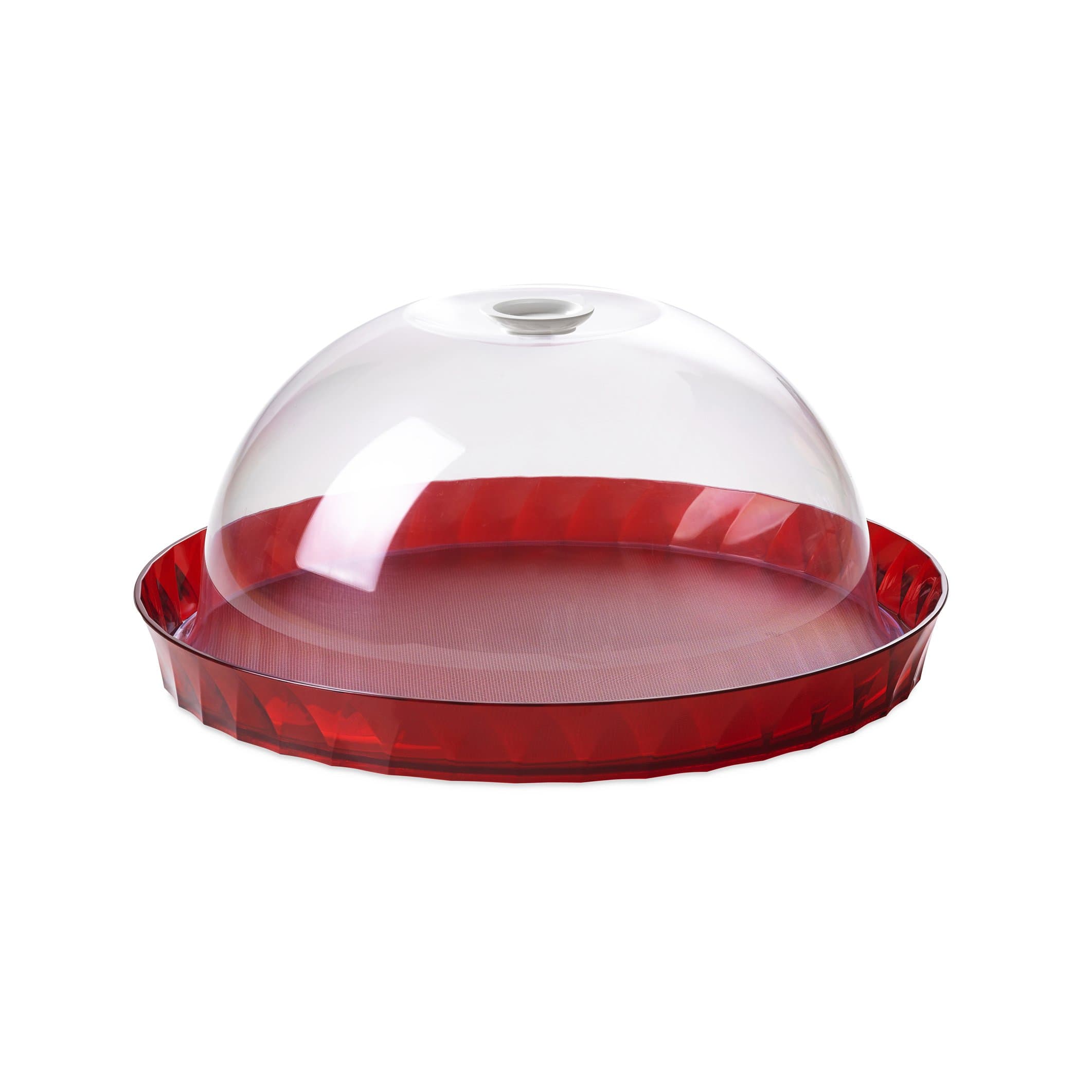 Omada Design Round Cake Tray Serving Display Platter with Dome Unbreakable, Diamond Line, Red