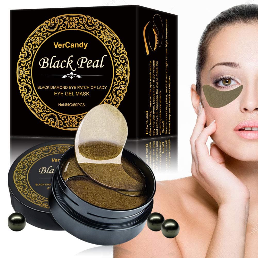 Eye Gel Pads Under Eye Treatment Mask 64PCS Black Pearl Gold Gel Collagen Eye Patchs for Eye Moisturizing,Dark Circles,Smoothing Skin, Natural Firming,Puffiness Wrinkles