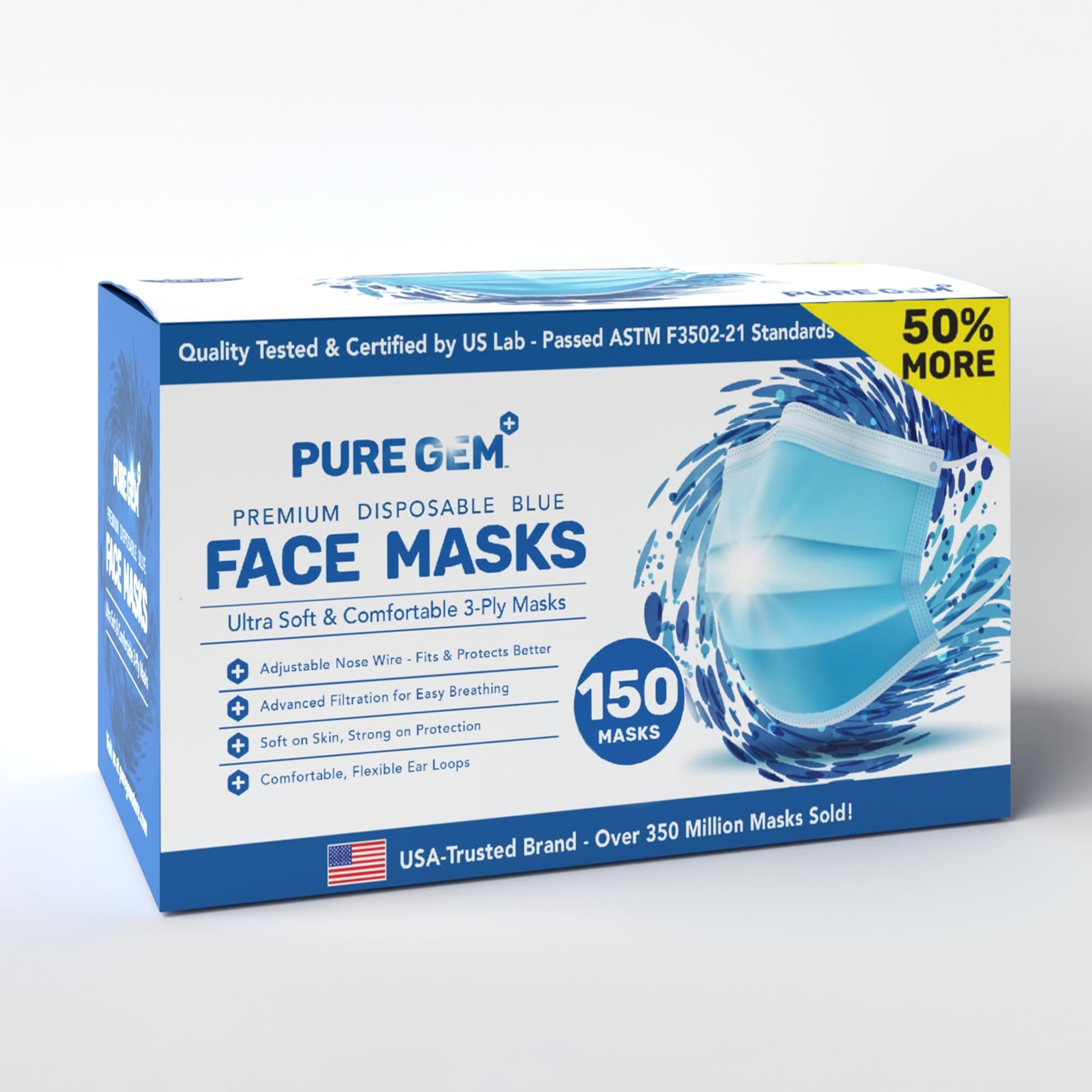 Disposable Face Mask, Soft on Skin, Pack of 3-Ply Masks Facial Cover with Elastic Earloops