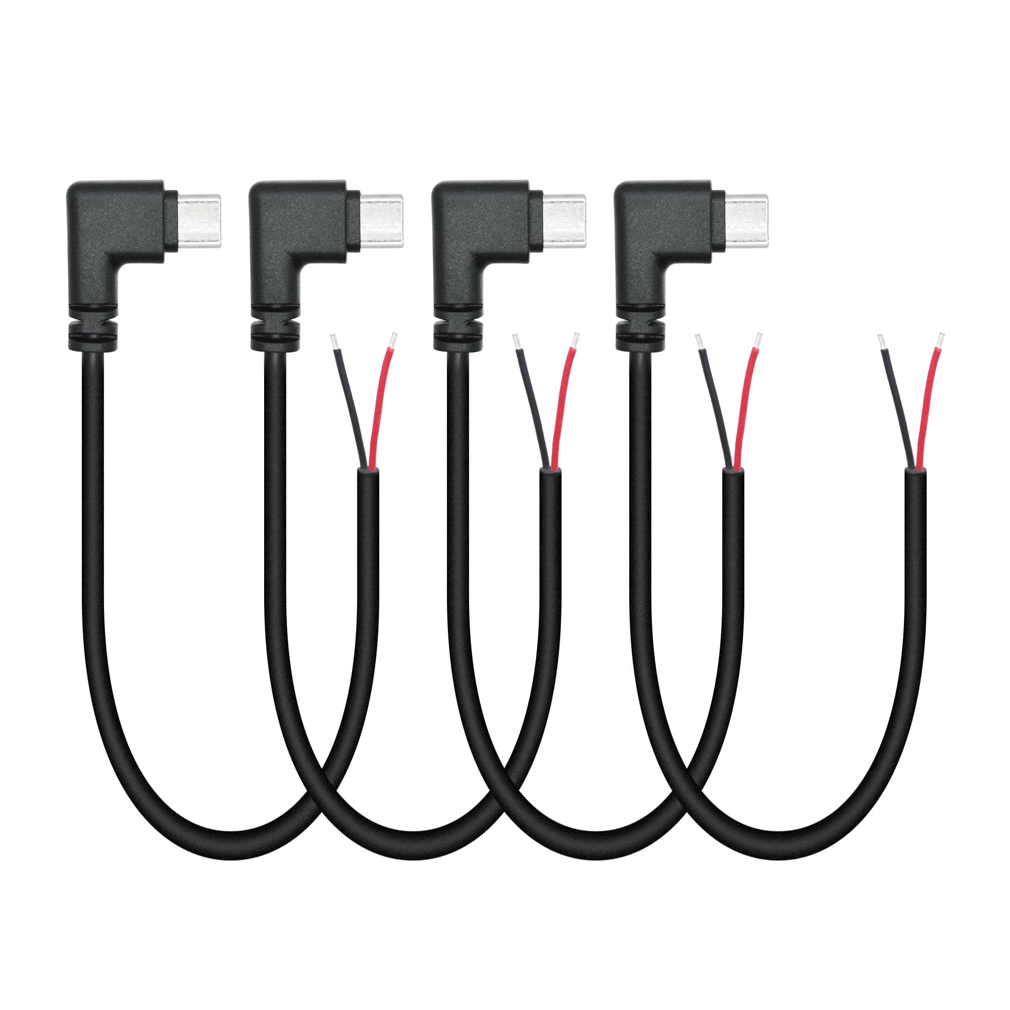 4Pcs Right Angle USB C to 2 Pin Bare Wire Open End Cable 9inch, 90 Degree Type C Male Plug Pigtail Power Wire 5V/3A, for USB Equipment Installed or Replacement Repair DIY Cable
