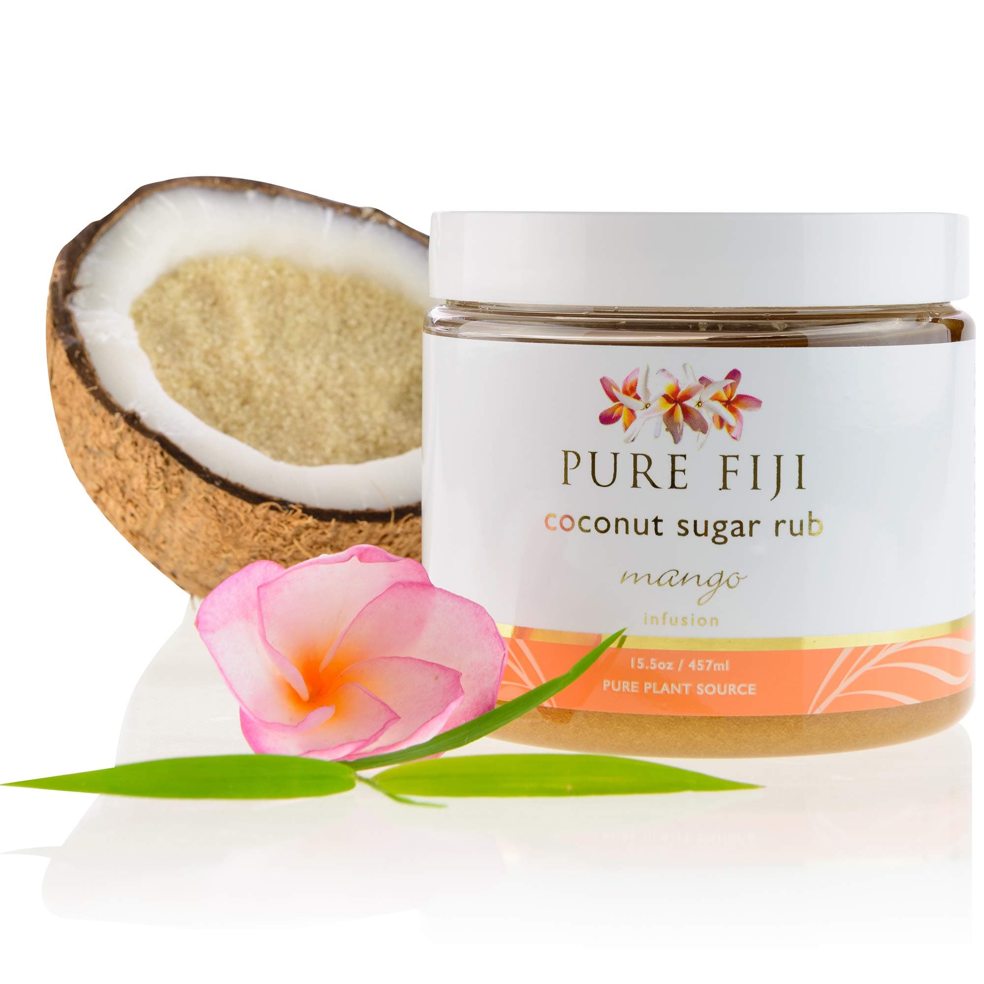 Pure FijiCoconut Sugar Body Scrub - Body Exfoliator Scrub Natural Origin for Smooths and Softens Skin - Organic Exfoliating Sugar Scrub for Body, Mango, 15.5 Oz