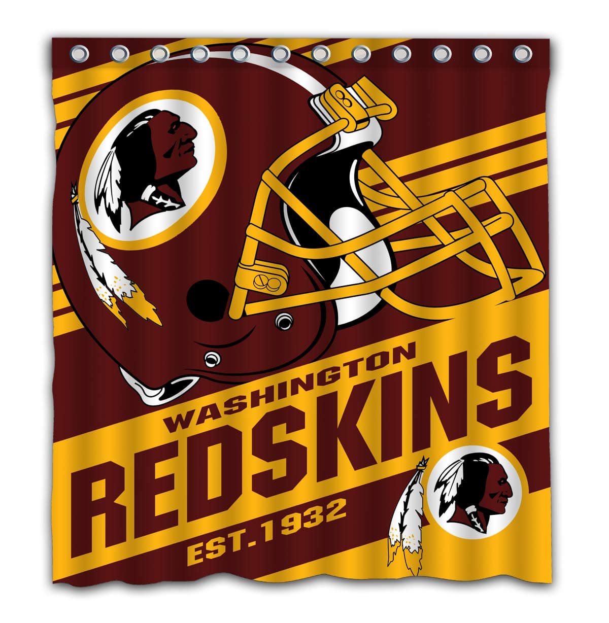 Potteroy Washington Redskins Team Stripe Design Shower Curtain Waterproof Polyester Fabric 66x72 Inches