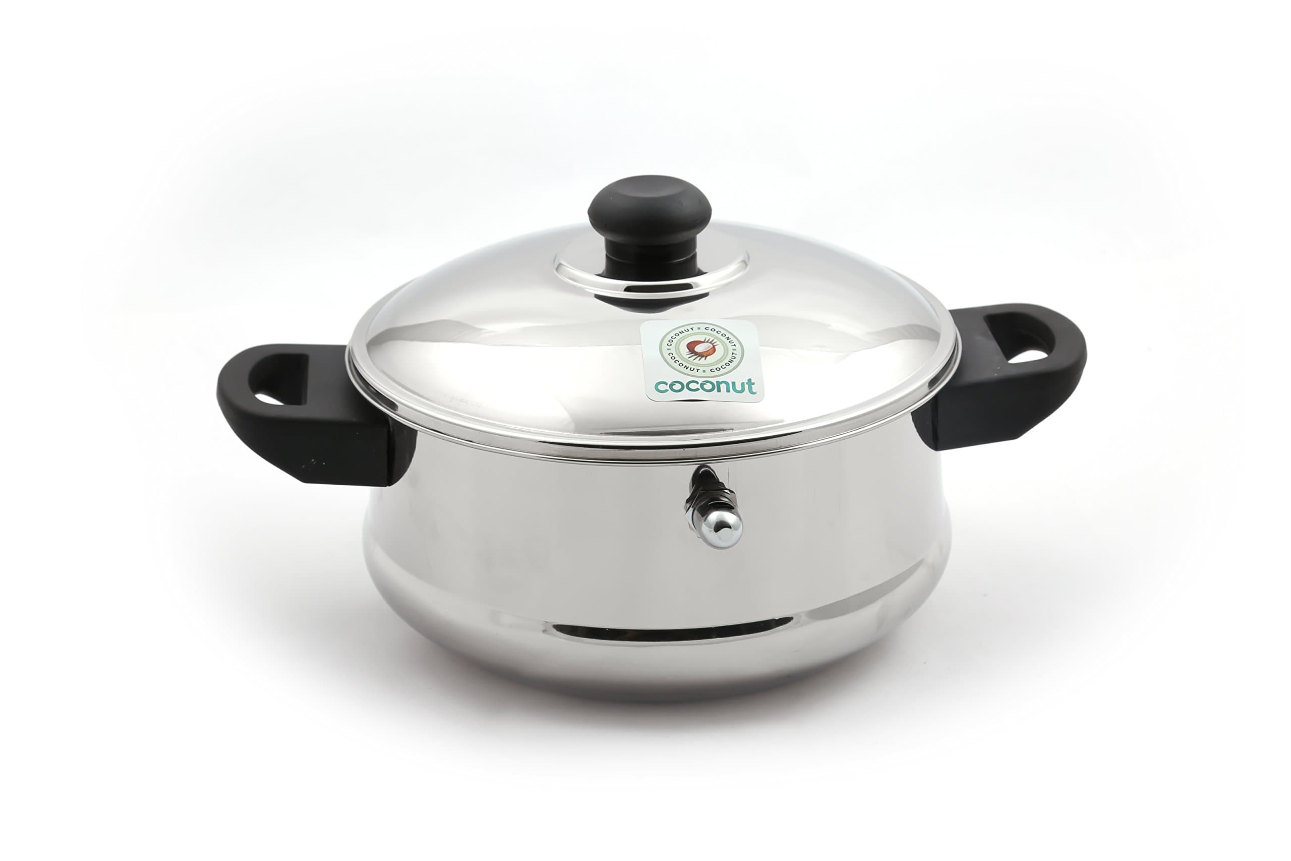 Coconut Ezy Stainless Steel Milk Boiler Induction Compatible with Whistle Indication | Milk Boiler with Induction Base | Double Wall Steel and Bakelite Handles - 2 Litre