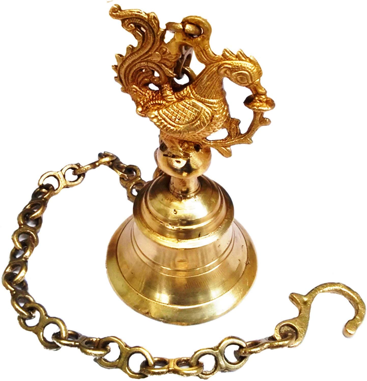 Worth Praize Temple Hanging Bell in Peacock Design: Solid Brass Heavy Bell with Deep Sound