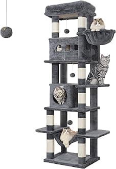Hzuaneri Cat Tree for Indoor Cats, 170 cm Large Tall Cat Tower, Multi-Level Cats House with Condo, 8 Scratching Posts, Hammock, 4 Pom Poms, Dark Grey MS17018SG