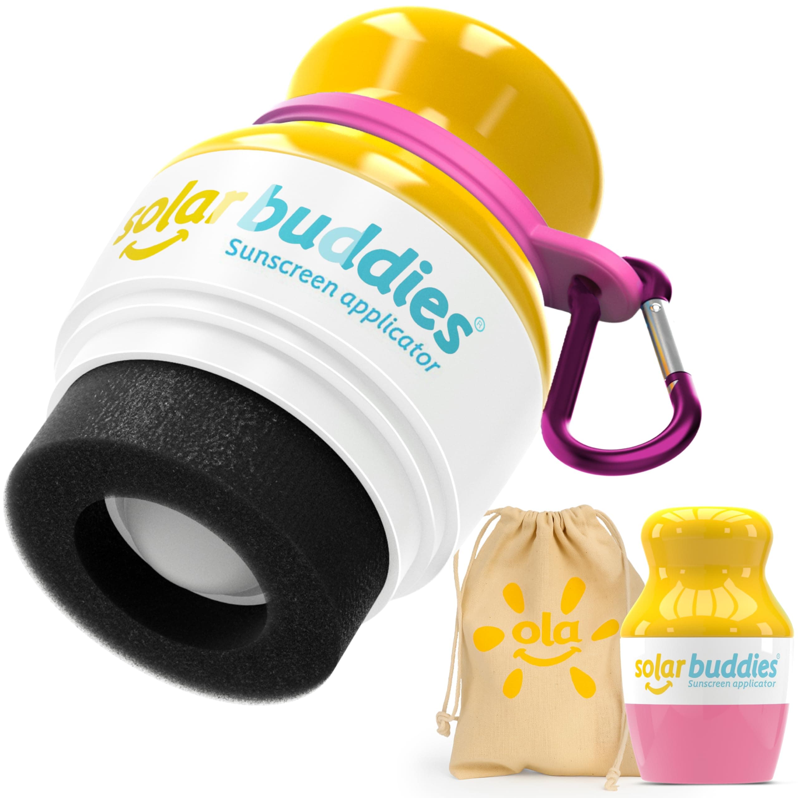 Solar Buddies Bag Bundle Set For Refillable Roll On Sunscreen Suncream Applicator Bag Bundle With Applicator Carabina Clip For Families, Kids, Adults, Travel Set (Pink)