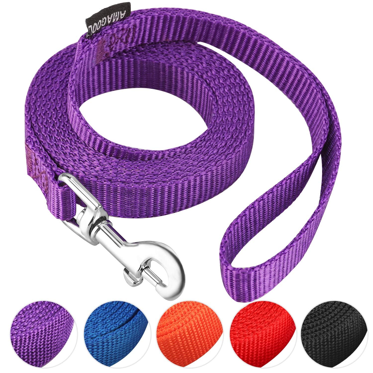 AMAGOOD 6 FT Puppy/Leash, Strong Traditional Style with Easy to Use Collar Hook, Great for Small, Medium and Large Dogs (5/8in x 6 ft, Purple)