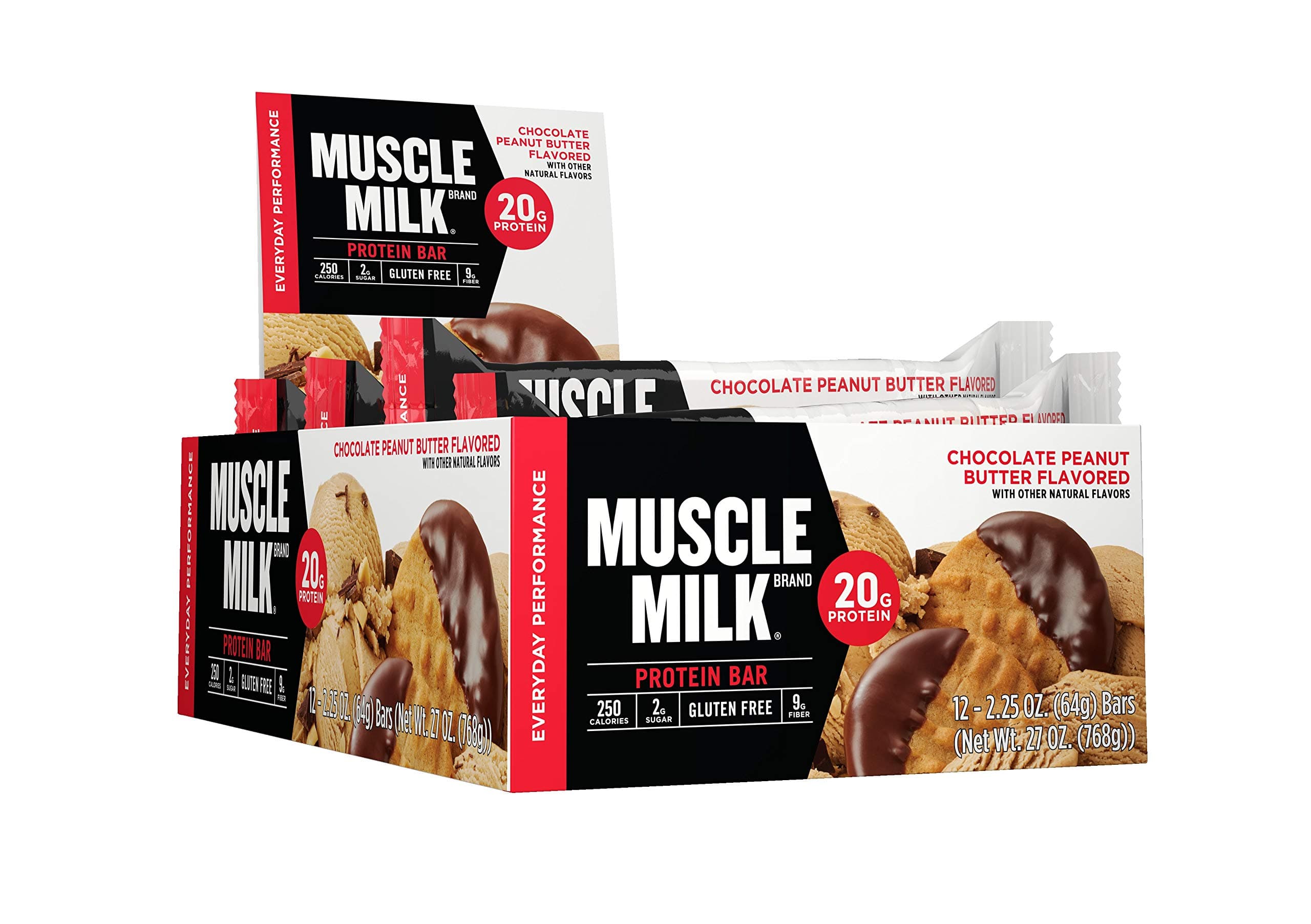 Muscle Milk Protein Bar, Chocolate Peanut Butter, 20g Protein, 2.25 Oz, 12 count