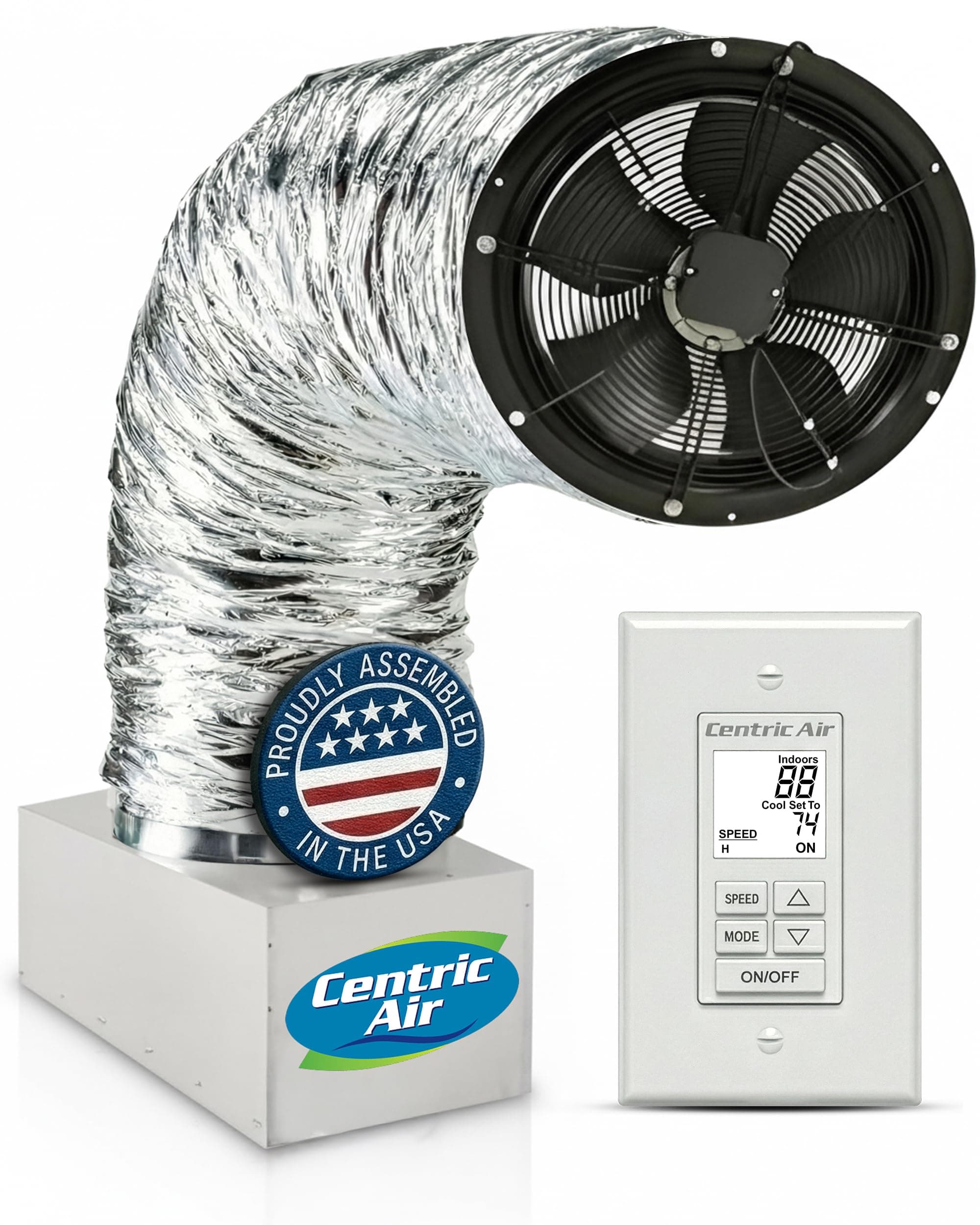 - Centric Air 3.4(R5) Ultra Quiet & Energy Saving Whole House Fan | R5 Damper | Low Voltage 2-Speed Wall Switch with Timer & Temp Control | 3242 CFM | 2- Story Homes to 3400 Sqft & 1-Story to 2400