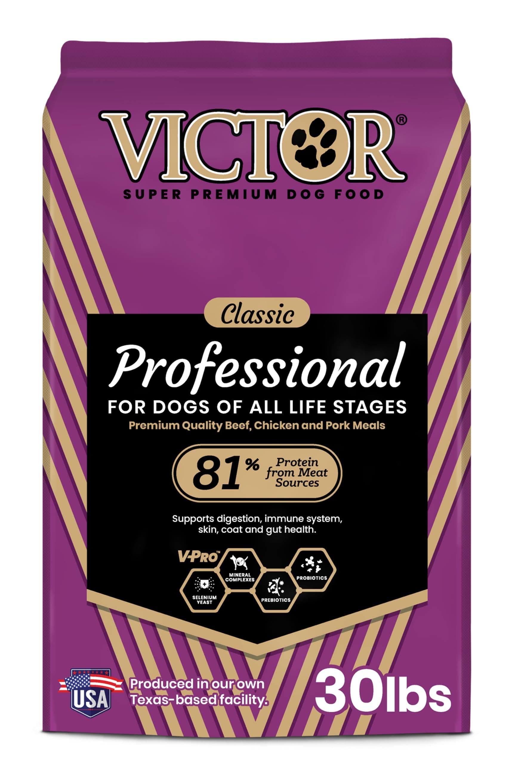 - VICTOR Super Premium Dog Food – Professional Dry Dog Food – Super Premium Kibble with 26% Protein – Gluten-Free with Beef, Chicken & Pork Meals – for High Energy and Active Dogs & Puppies, 30lbs