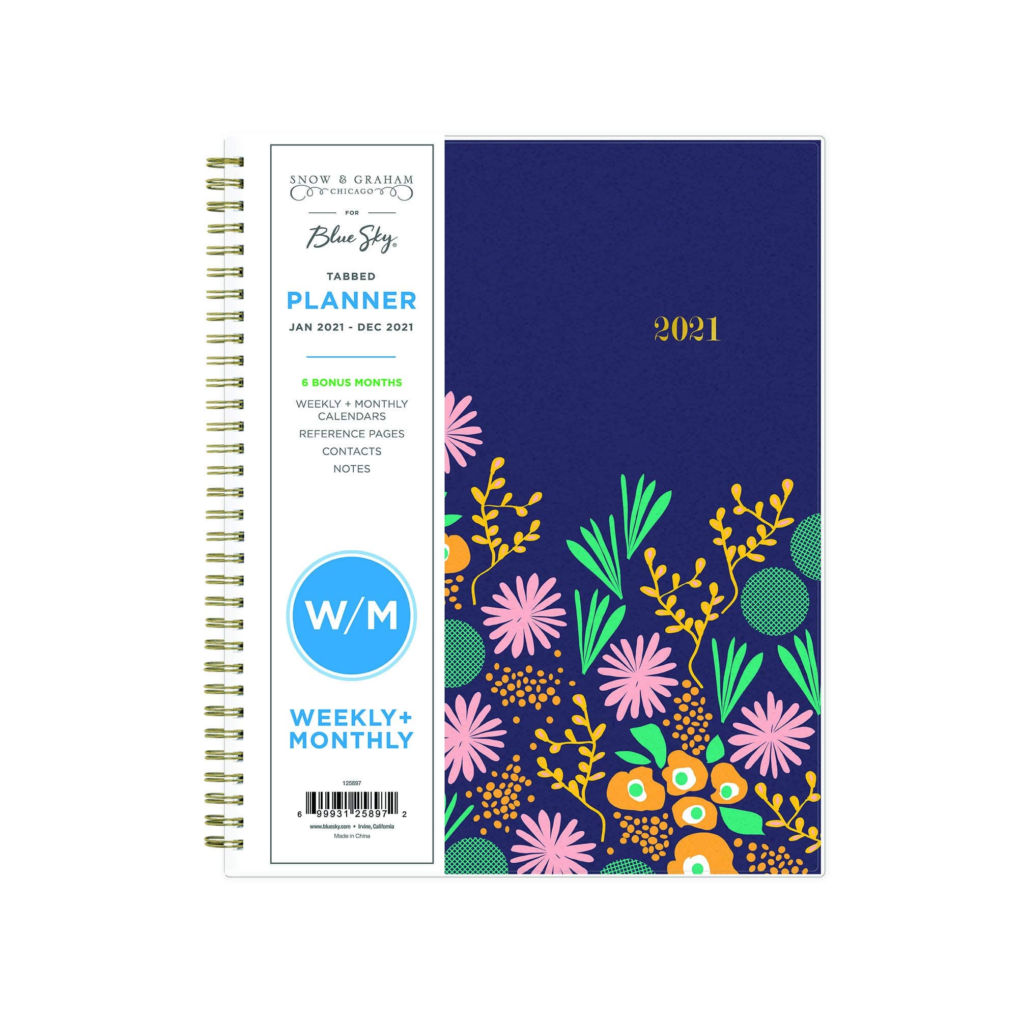 Snow & Graham for Blue Sky 2021 Weekly & Monthly Planner, Frosted Flexible Cover, Twin-Wire Binding, 8.5" x 11", Kukka (125897)