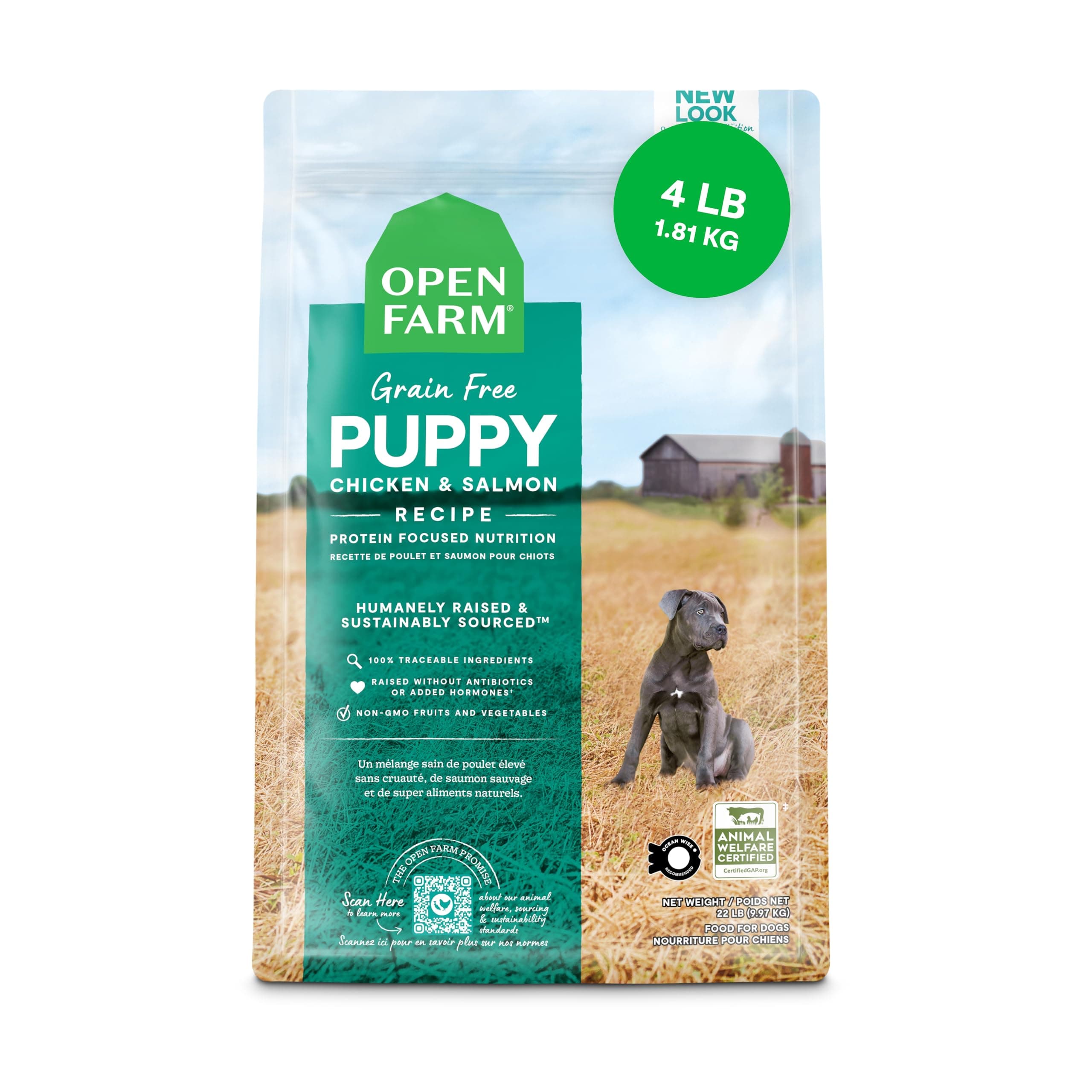 Grain-Free Dry Dog Food for Puppies, Protein-Packed Kibble, Sustainably & Ethically Sourced Ingredients, Non-GMO Veggies & Superfoods, Chicken & Salmon Puppy Recipe, 4lb Bag