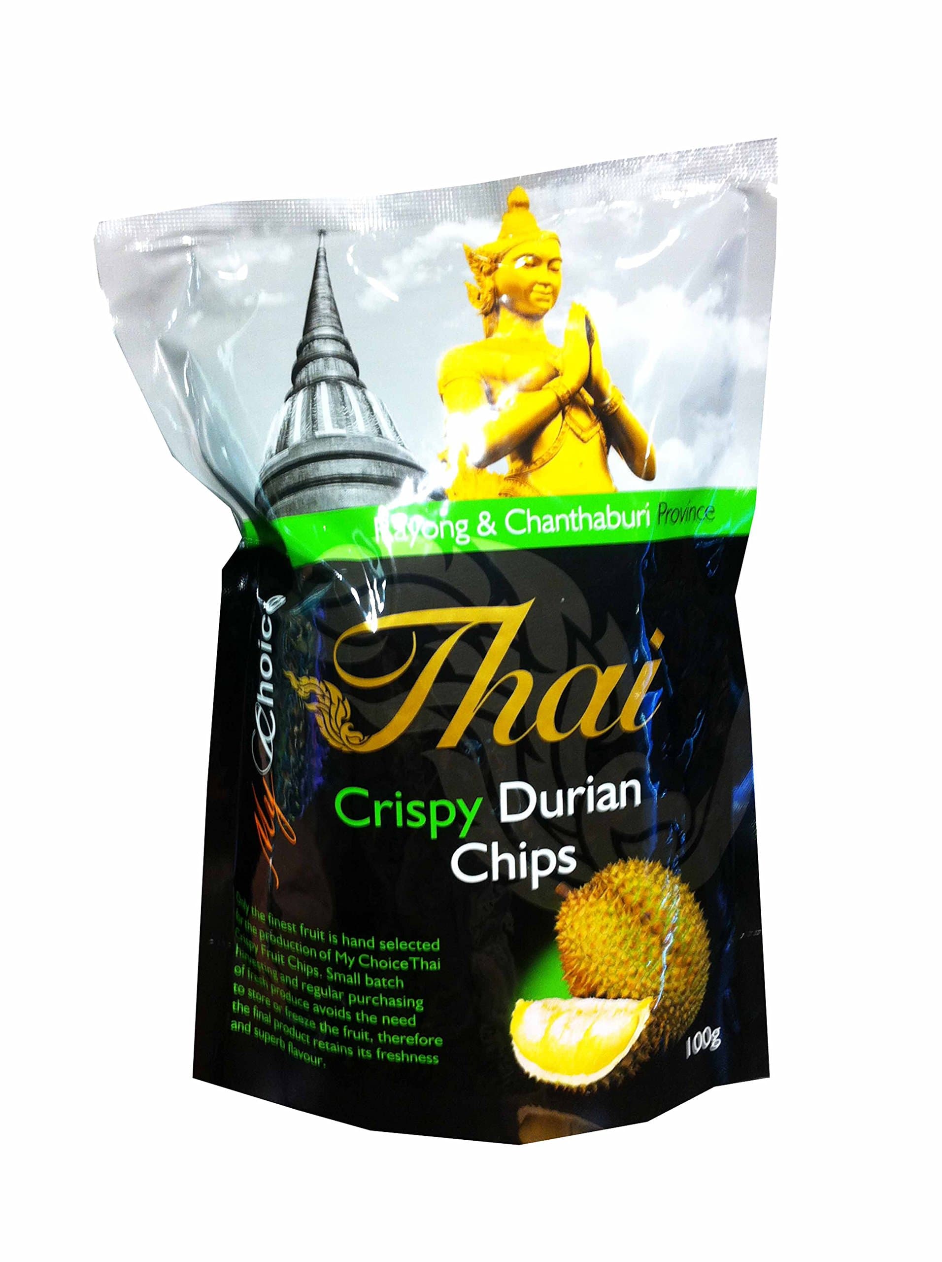 2 Packs of Crispy Durian Chips, Delicious Fruit Snack From My Choice Thai Brand, 4 or 5 Strar Otop Rating Approved. (100 G/ Pack)