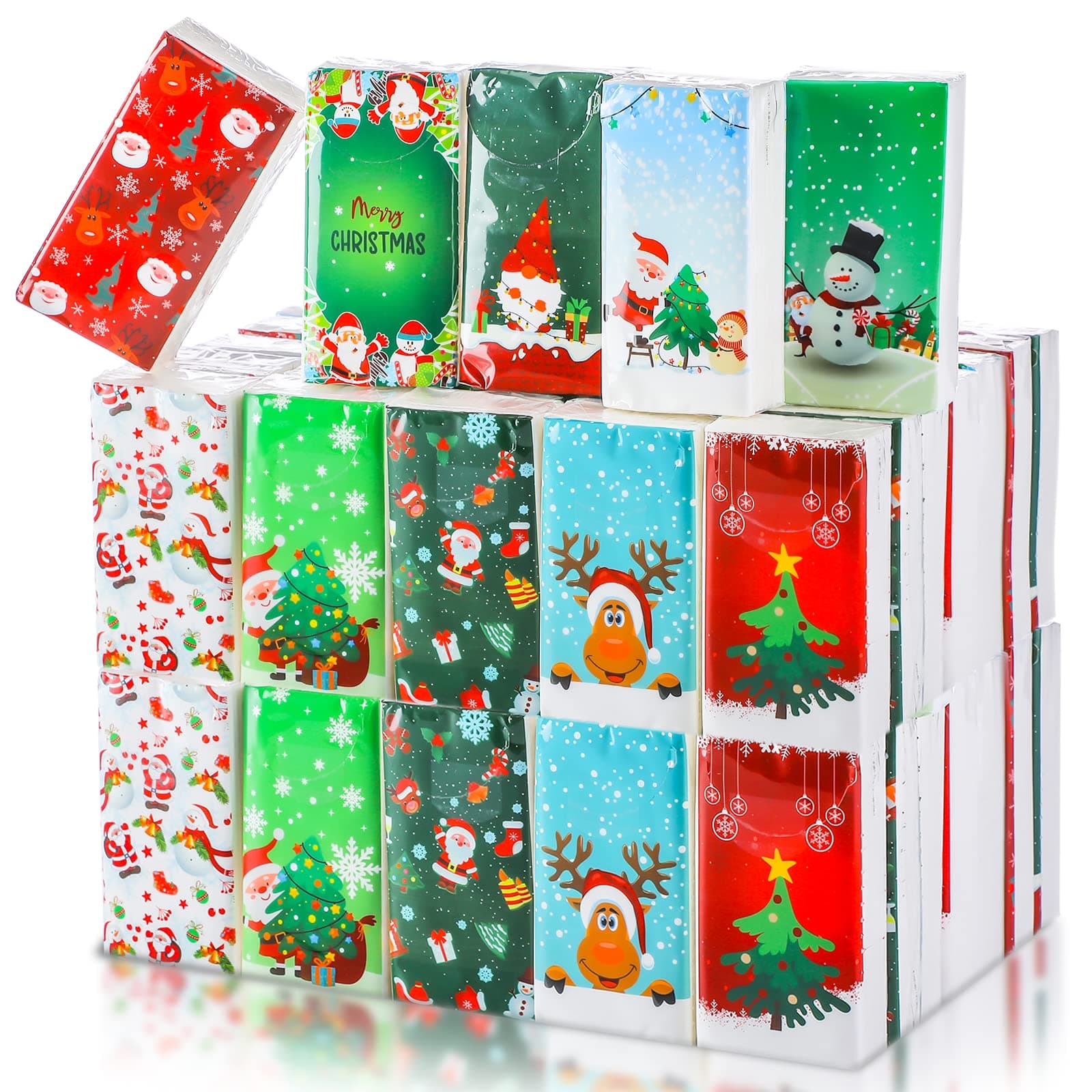 Spiareal 30 Pcs Christmas Nativity Holiday Pocket Tissues Holiday Merry Christmas Pocket Facial Tissues Gifts Bulk Religious Xmas Travel Size for Party Favors Supplies, 10 Designs(Cute)