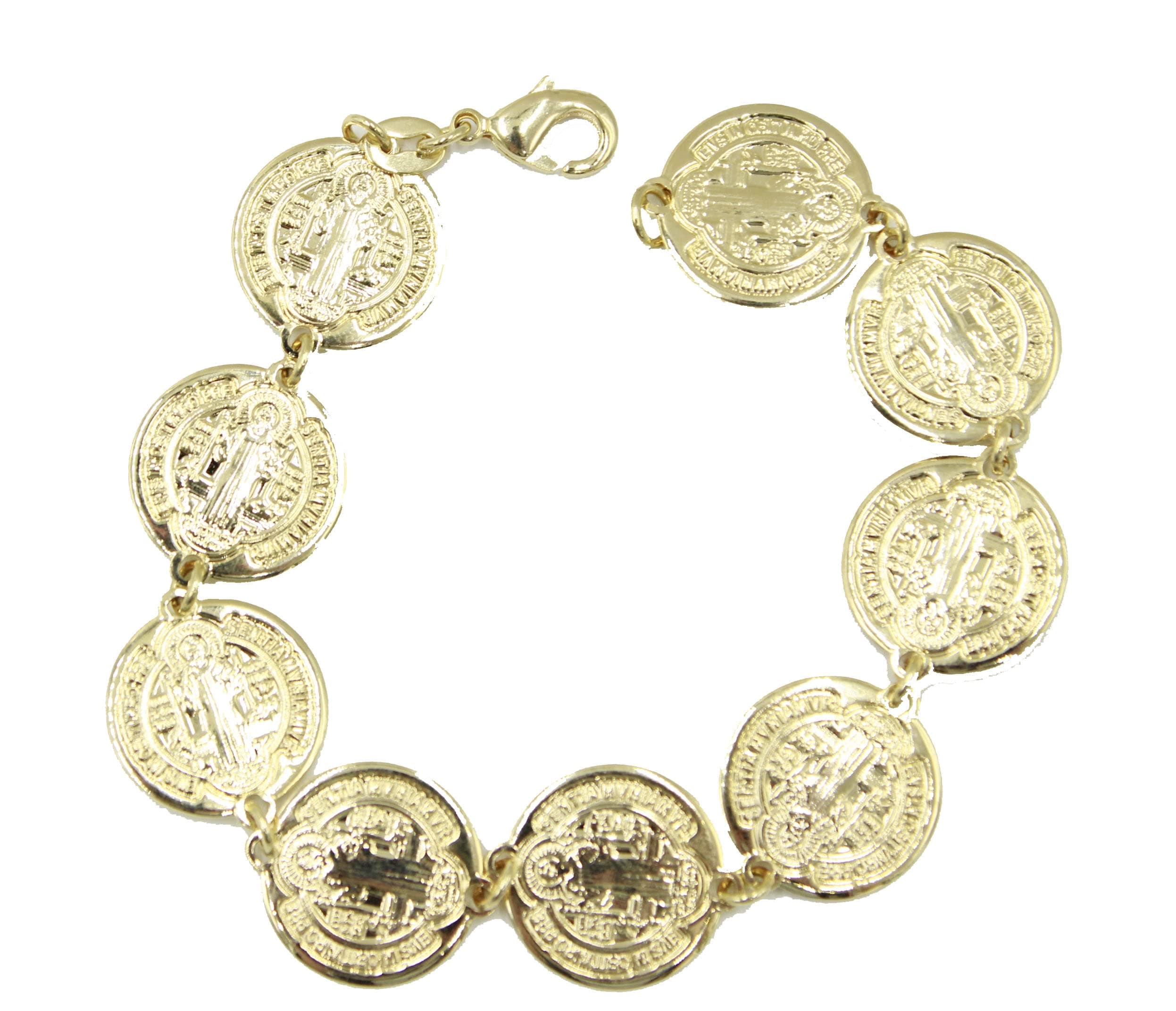 St Benedict Round Medal Bracelet 18k Gold Plated 7.5 Inch - San Benito Bracelet