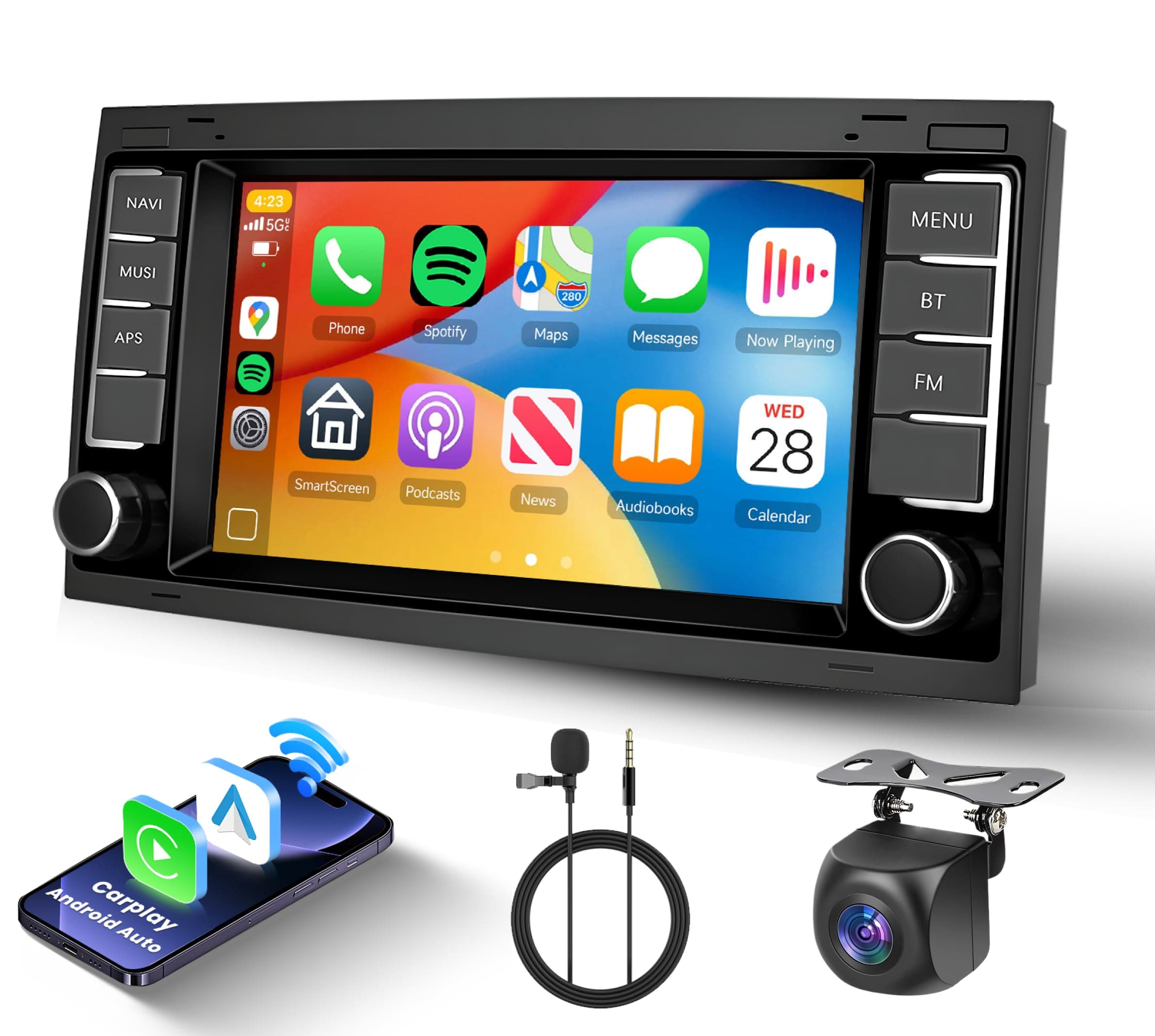 [2G+64G] Android Car Radio for VW Touareg 2004-2011 for Volkswagen T5 T6 Multivan 2004-2009 Wireless Carplay & Android Auto, 7 inch Touch Screen Bluetooth with Mirror Link GPS WiFi SWC FM/RDS/DSP