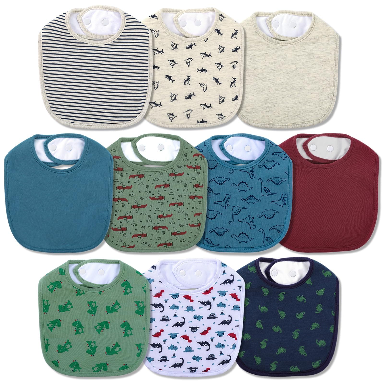 Waterproof Baby Bibs for Boys and Girls, Soft and Absorbent 4-Layer Cotton Baby Bandana Bibs With Adjustable Snaps for Infants Newborn Feeding, Teething, Drooling,0-12 Months,10-Pack