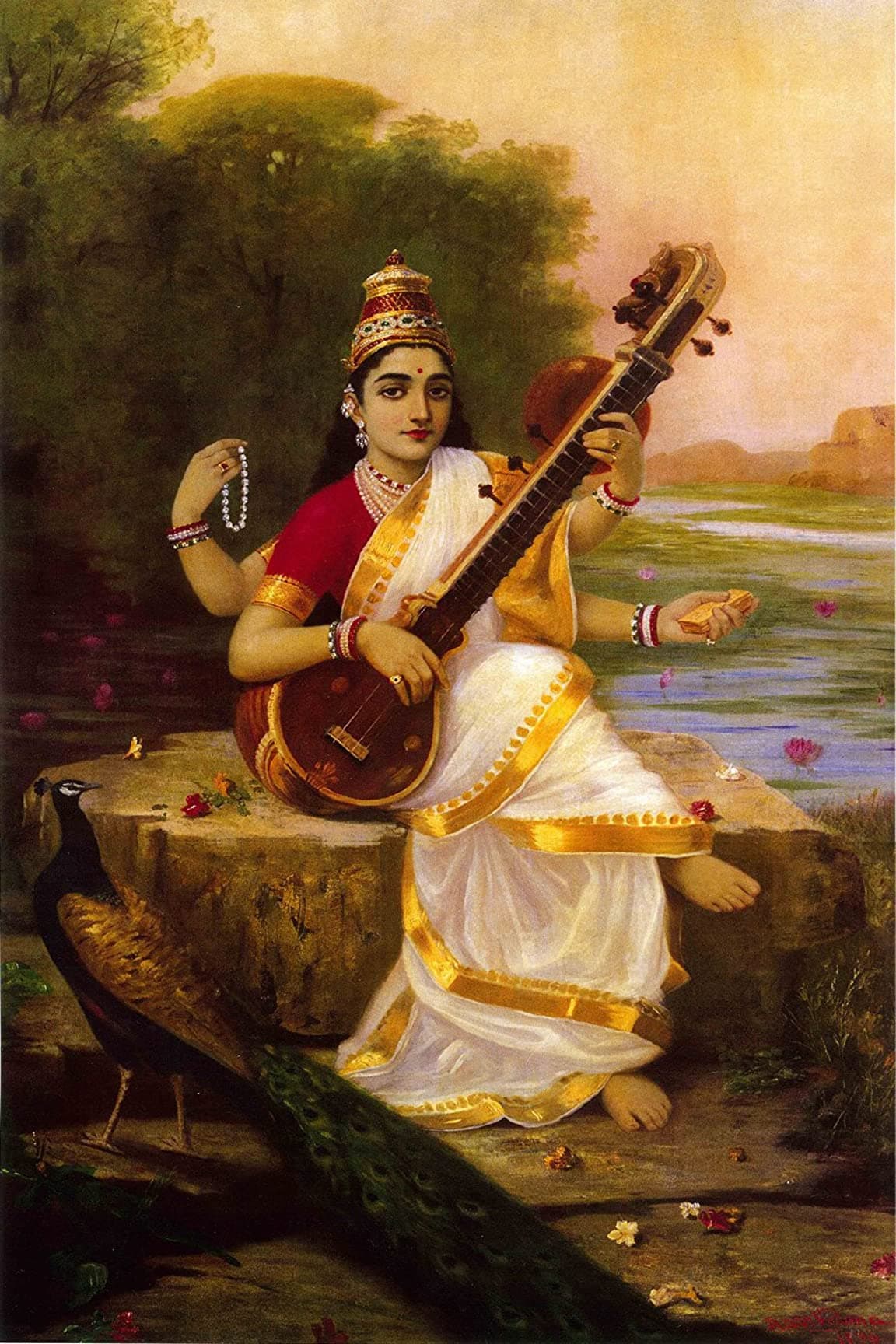 Goddess Saraswathi(Unframed Canvas Prints) -Raja Ravi Varma Paintings-24"X16"
